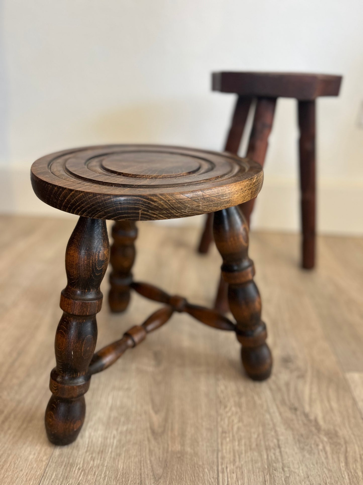 Vintage French Bobbin Leg Milking Stool