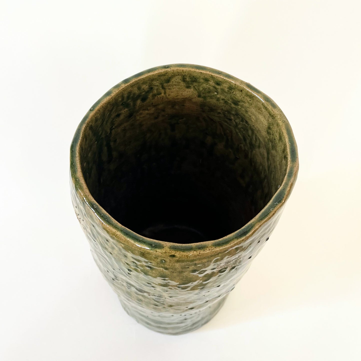 Studio Pottery Textured Green Glaze Vase