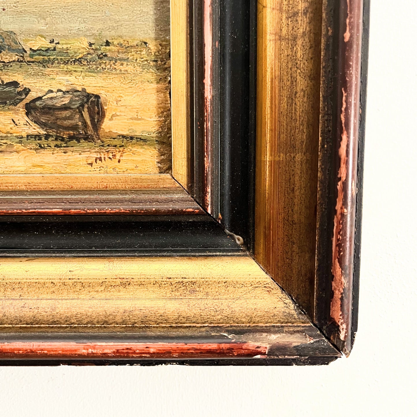 Antique French Shoreline Oil Painting