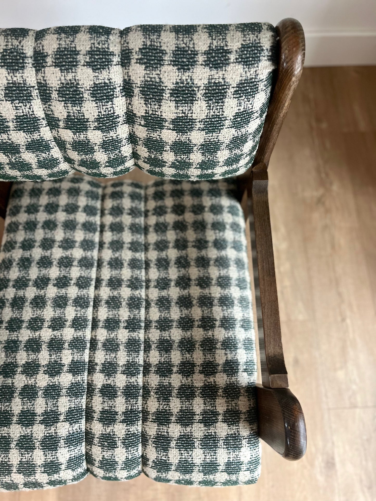 S/2 Mid Century Rustic Modernist Chairs Newly Reupholstered In Lorenzo Castillo Fabric