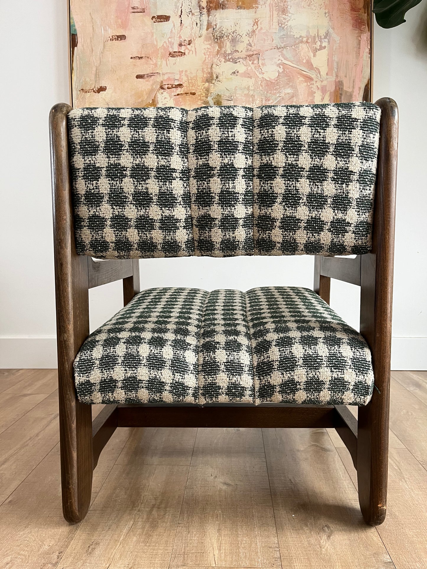 S/2 Mid Century Rustic Modernist Chairs Newly Reupholstered In Lorenzo Castillo Fabric
