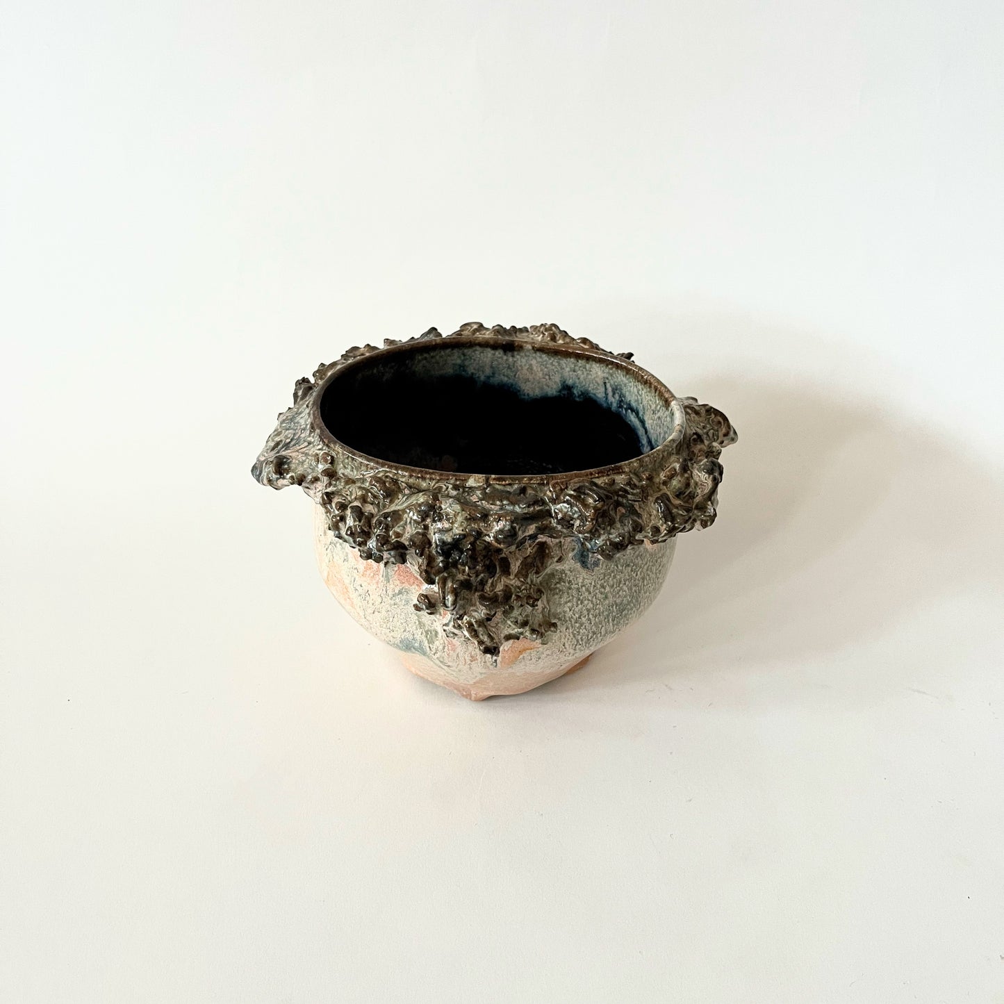 Found Pottery Wide Glazed Vase with Organic Details
