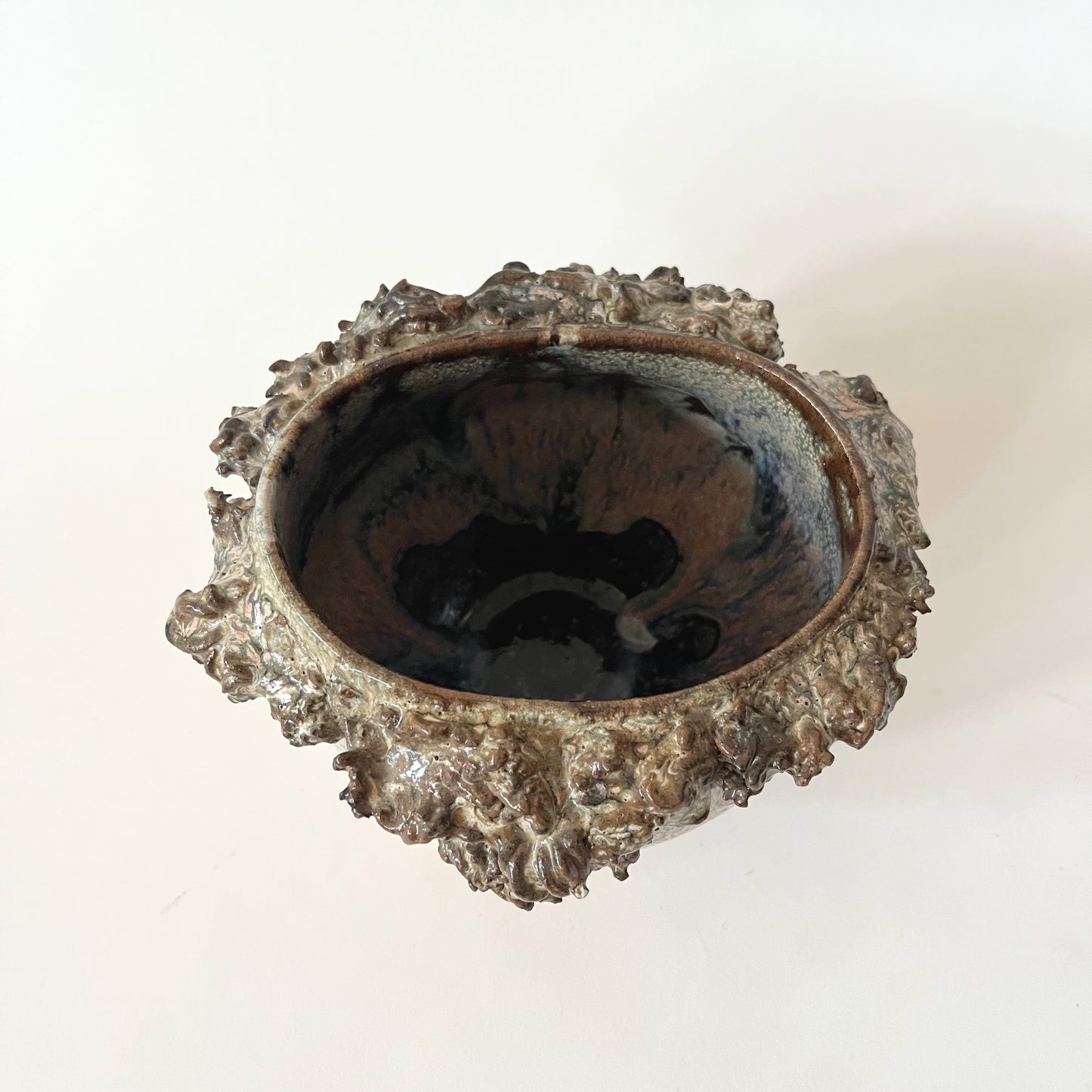 Found Pottery Wide Glazed Vase with Organic Details