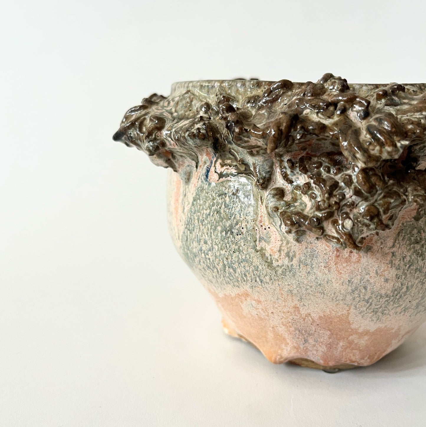 Found Pottery Wide Glazed Vase with Organic Details