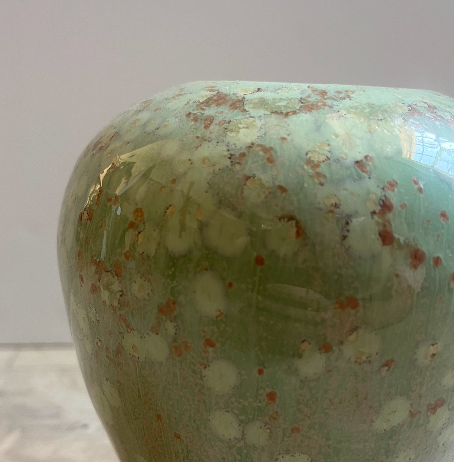 Found Handmade Pale Green Splatter Vase