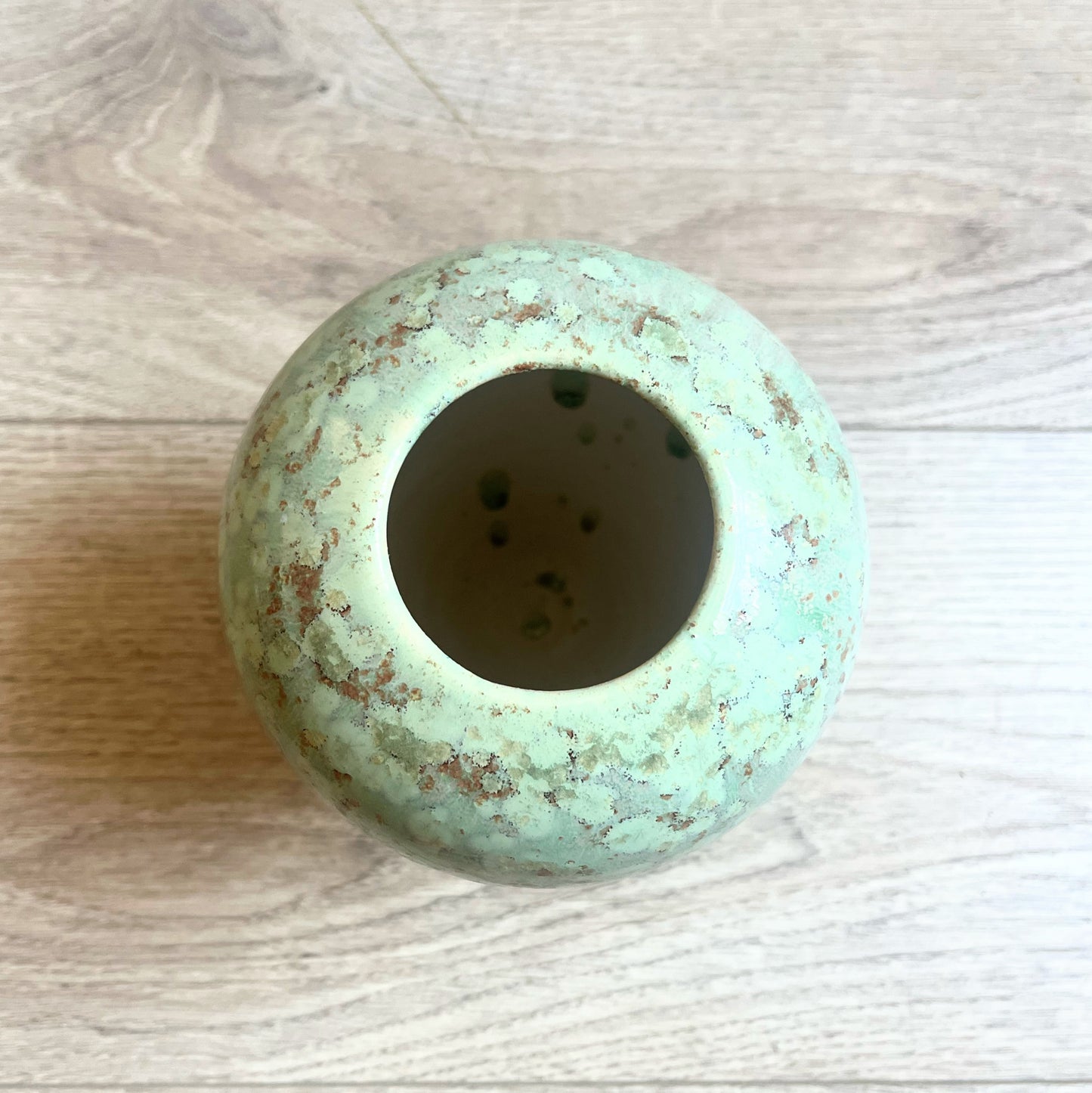 Found Handmade Pale Green Splatter Vase
