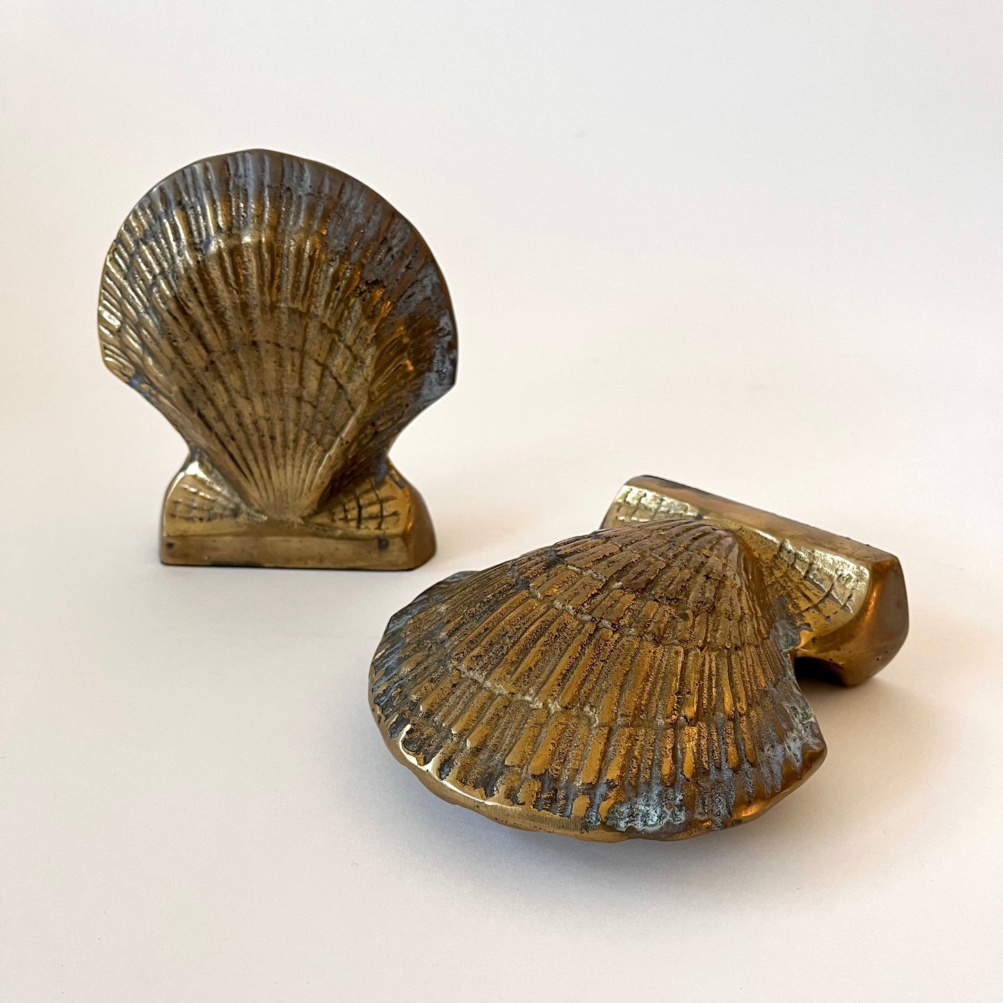 Vintage Brass Shell Book Ends