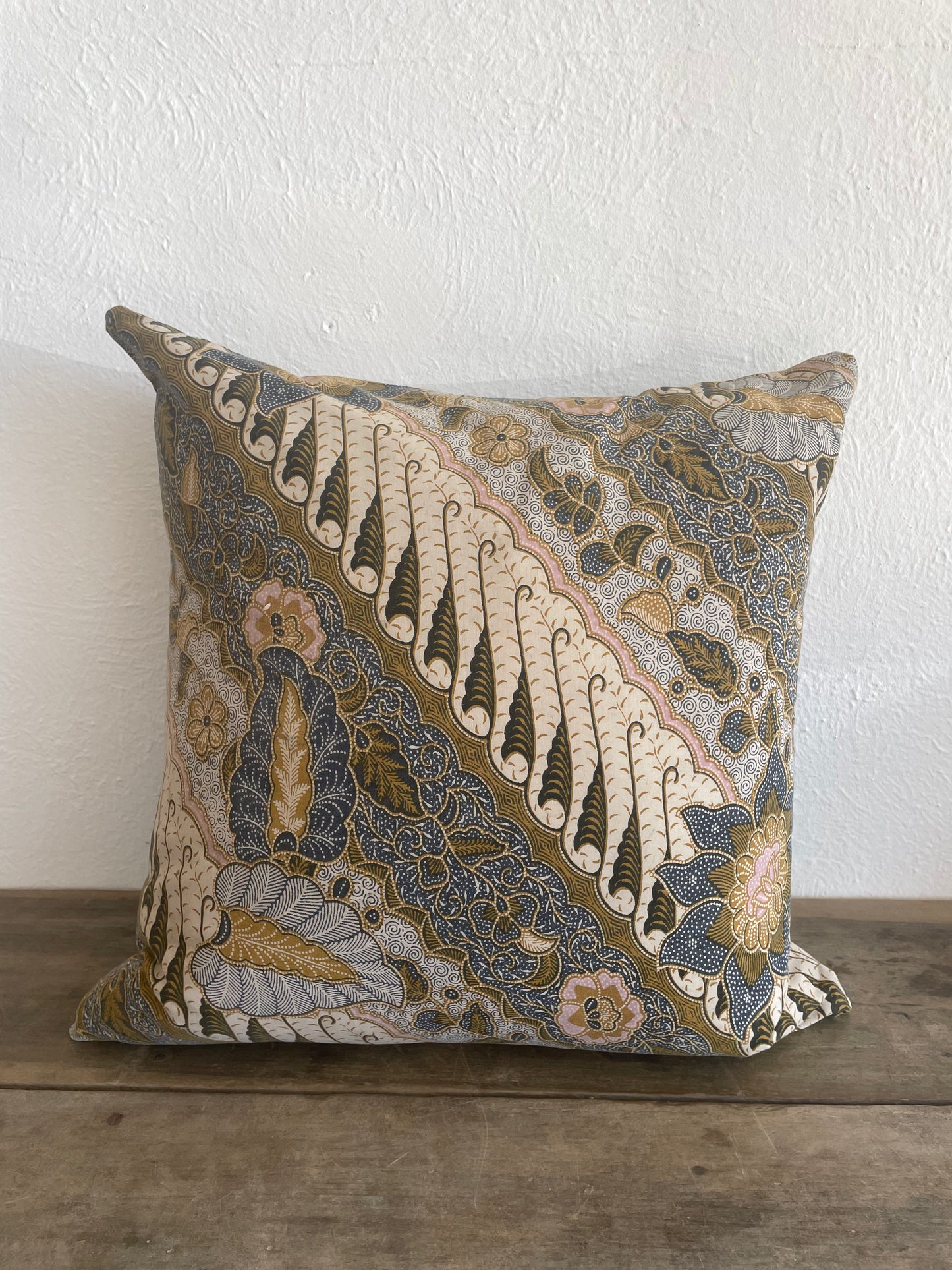 Vintage Balinese Lt Blue and Orange Flowers