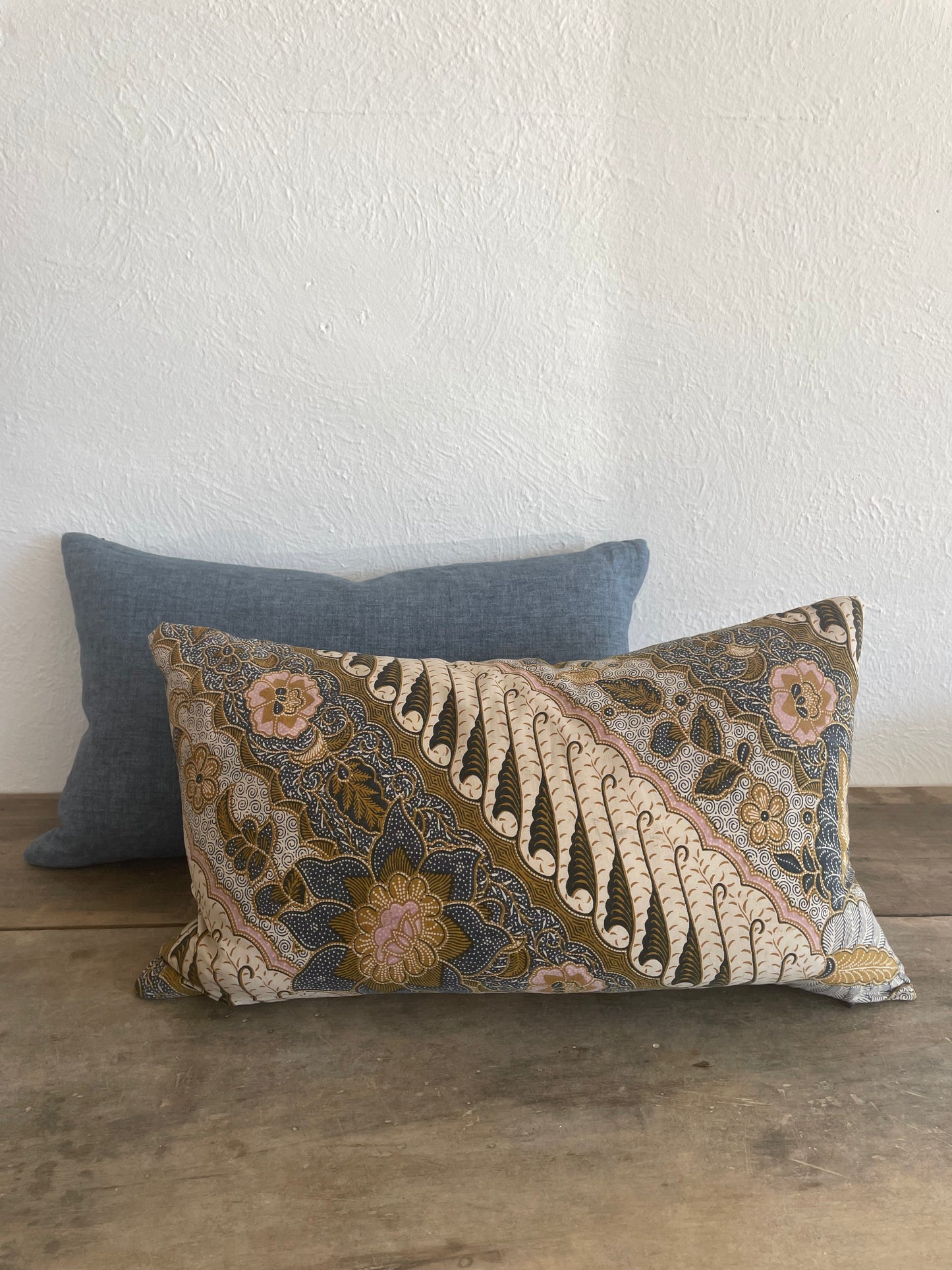 Vintage Balinese Lt Blue and Orange Flowers