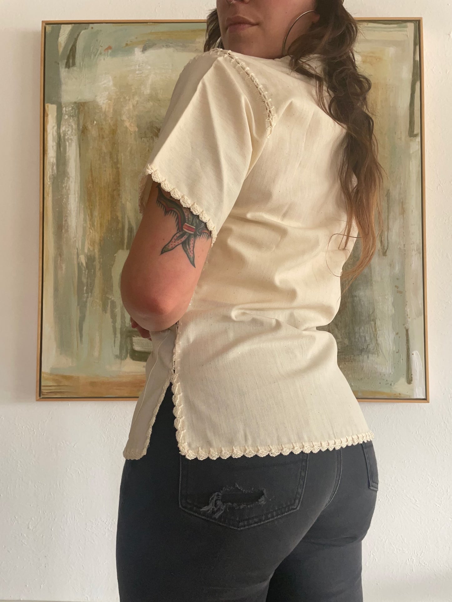 Vintage Crochet Collared Button Down