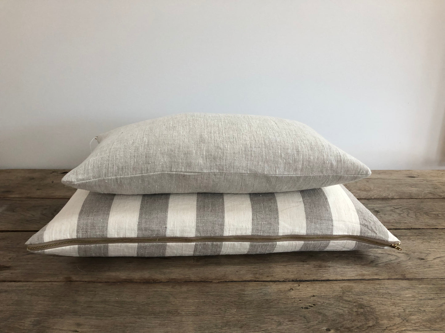 Cream and Taupe Big Stripe Linen Pillow