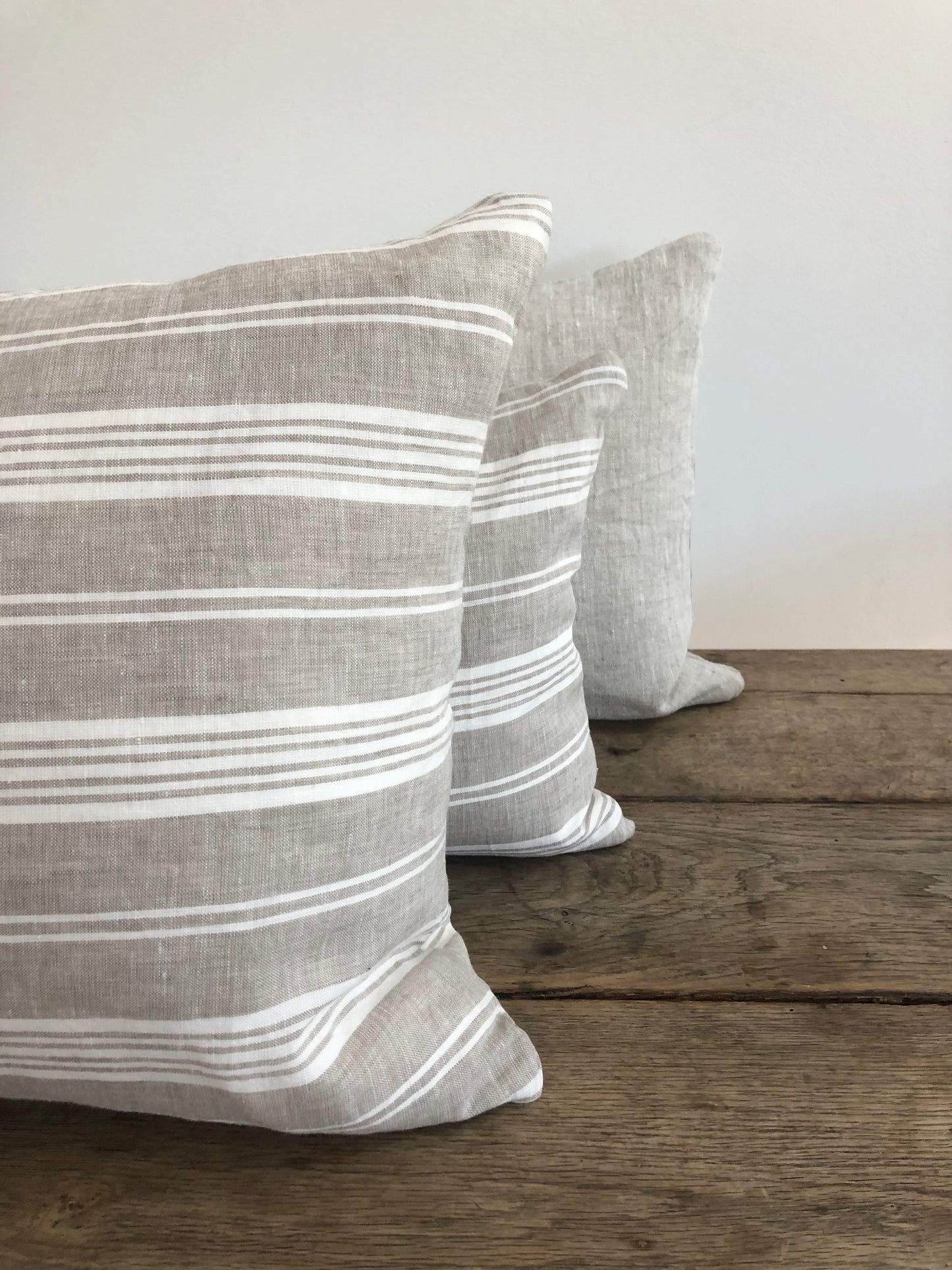 White and Taupe Multi-Stripe Linen Pillow
