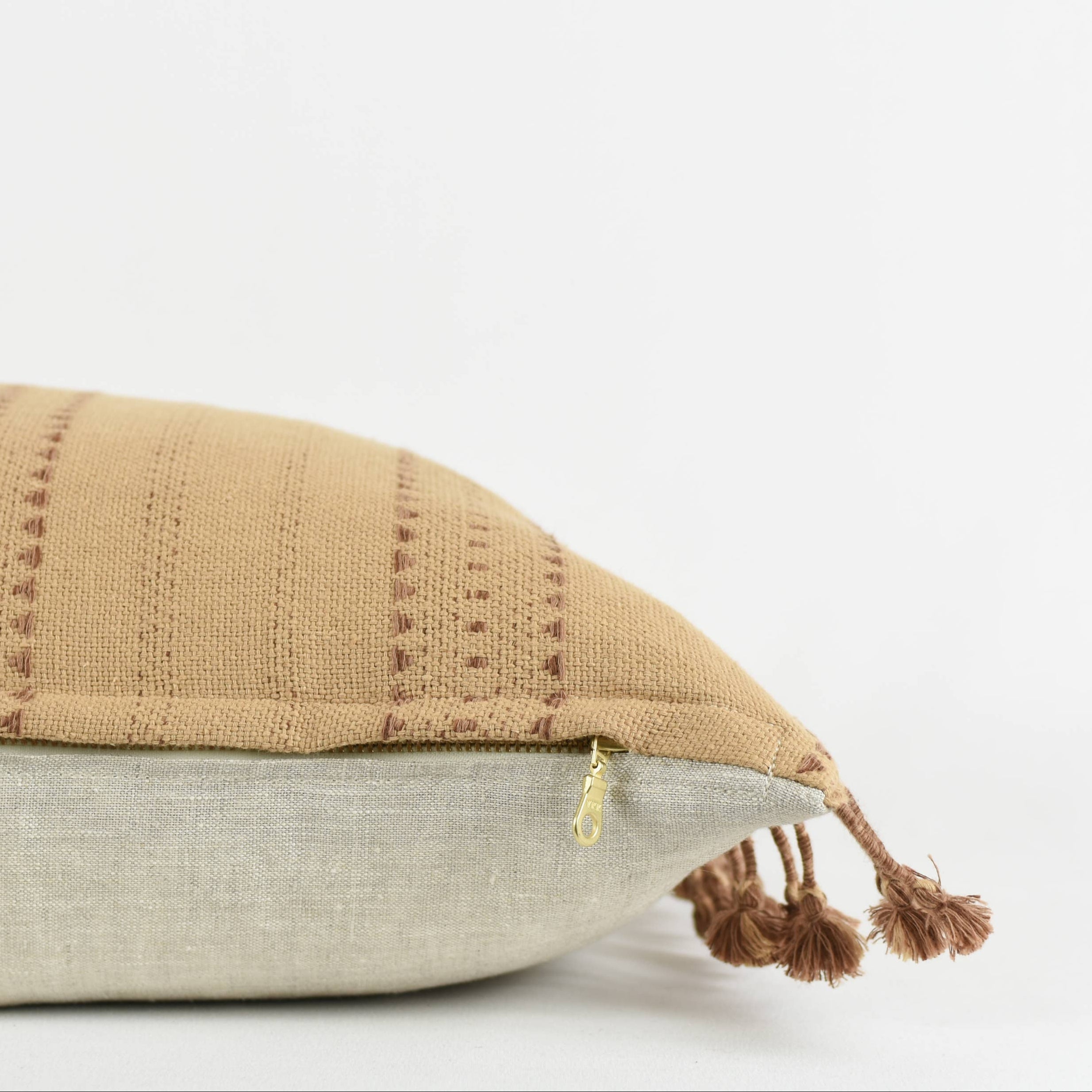 Camel and Rust Woven Pillow with Fringe 22x22