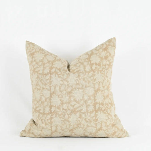 Neutral Block Print Linen Pillow 20x20