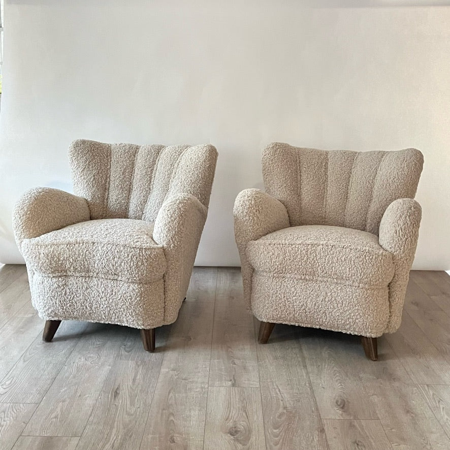 Pair of 1940s Channel-Back Club Chairs Newly Reupholstered