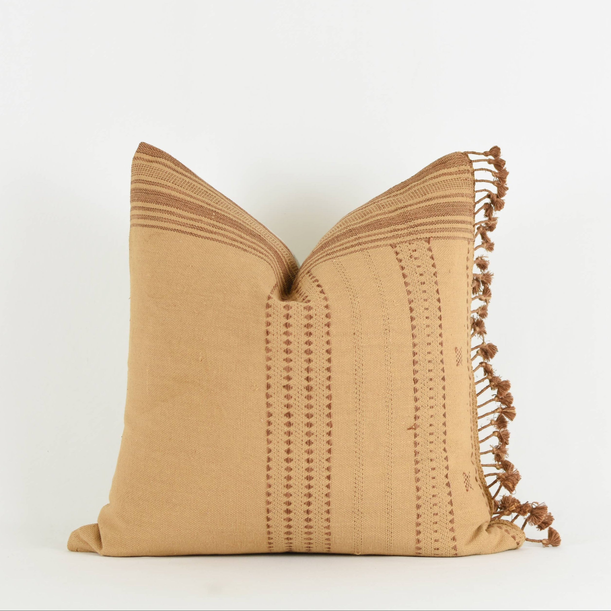 Camel and Rust Woven Pillow with Fringe 22x22