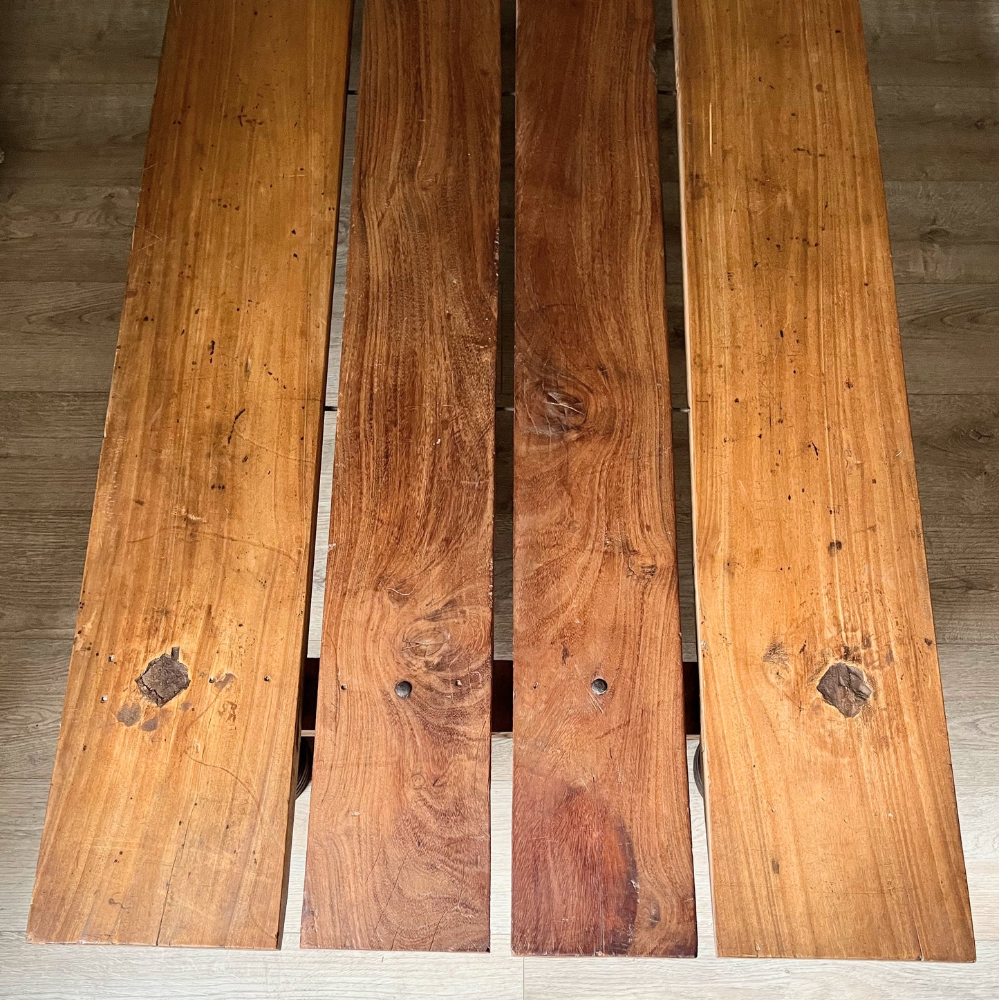 Vintage Plank Coffee Table with Turned Legs