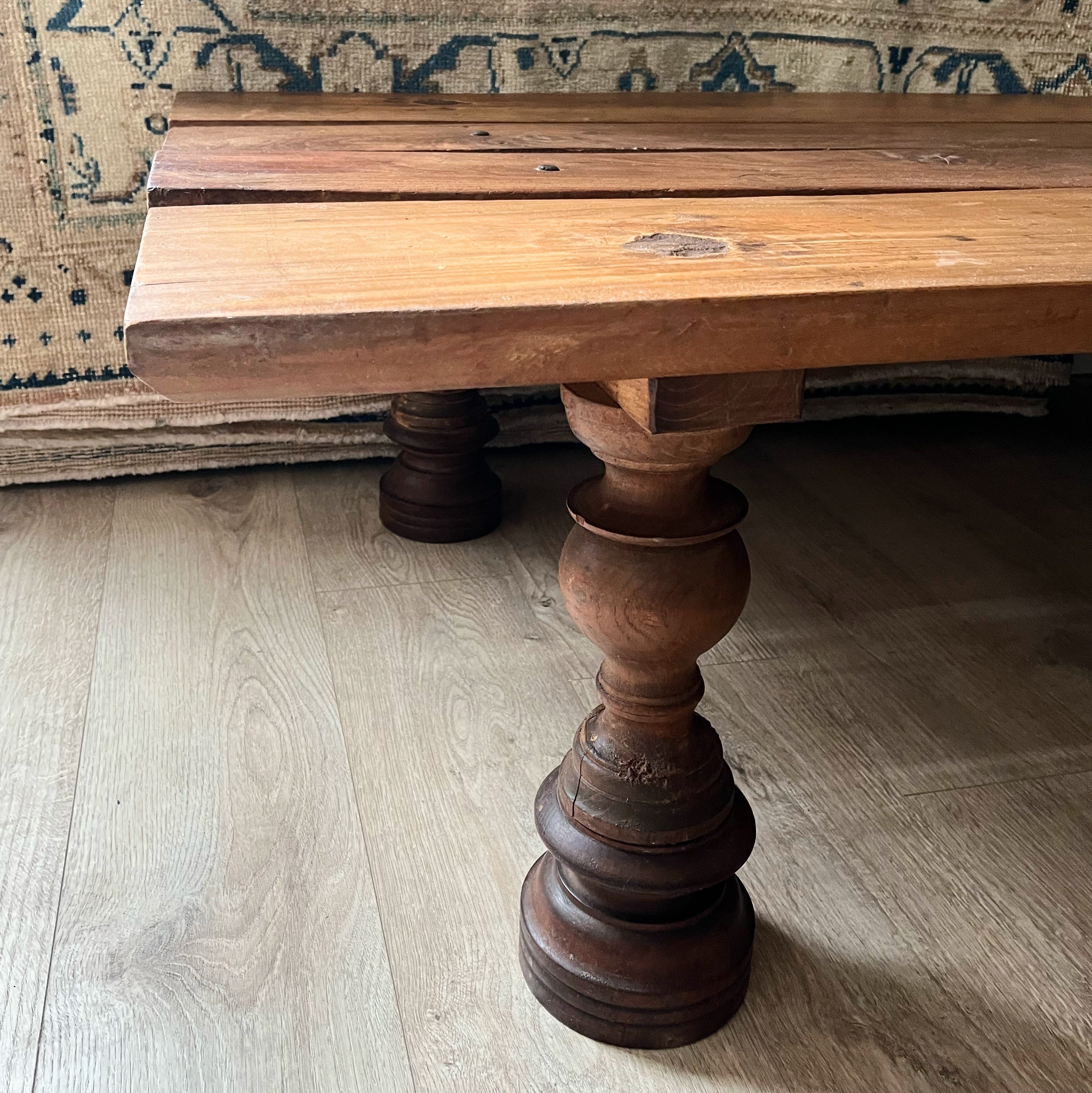 Vintage Plank Coffee Table with Turned Legs