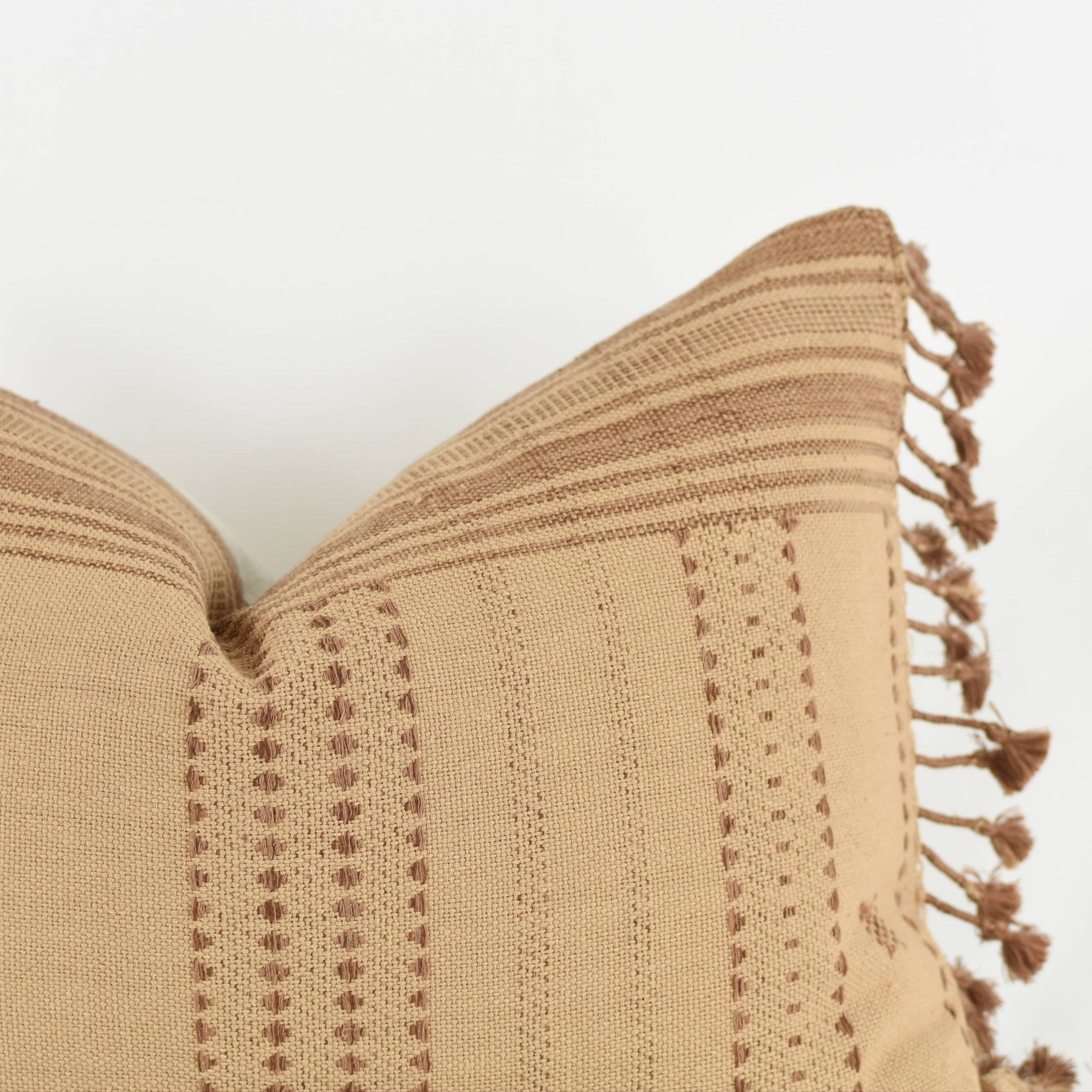 Camel and Rust Woven Pillow with Fringe 22x22