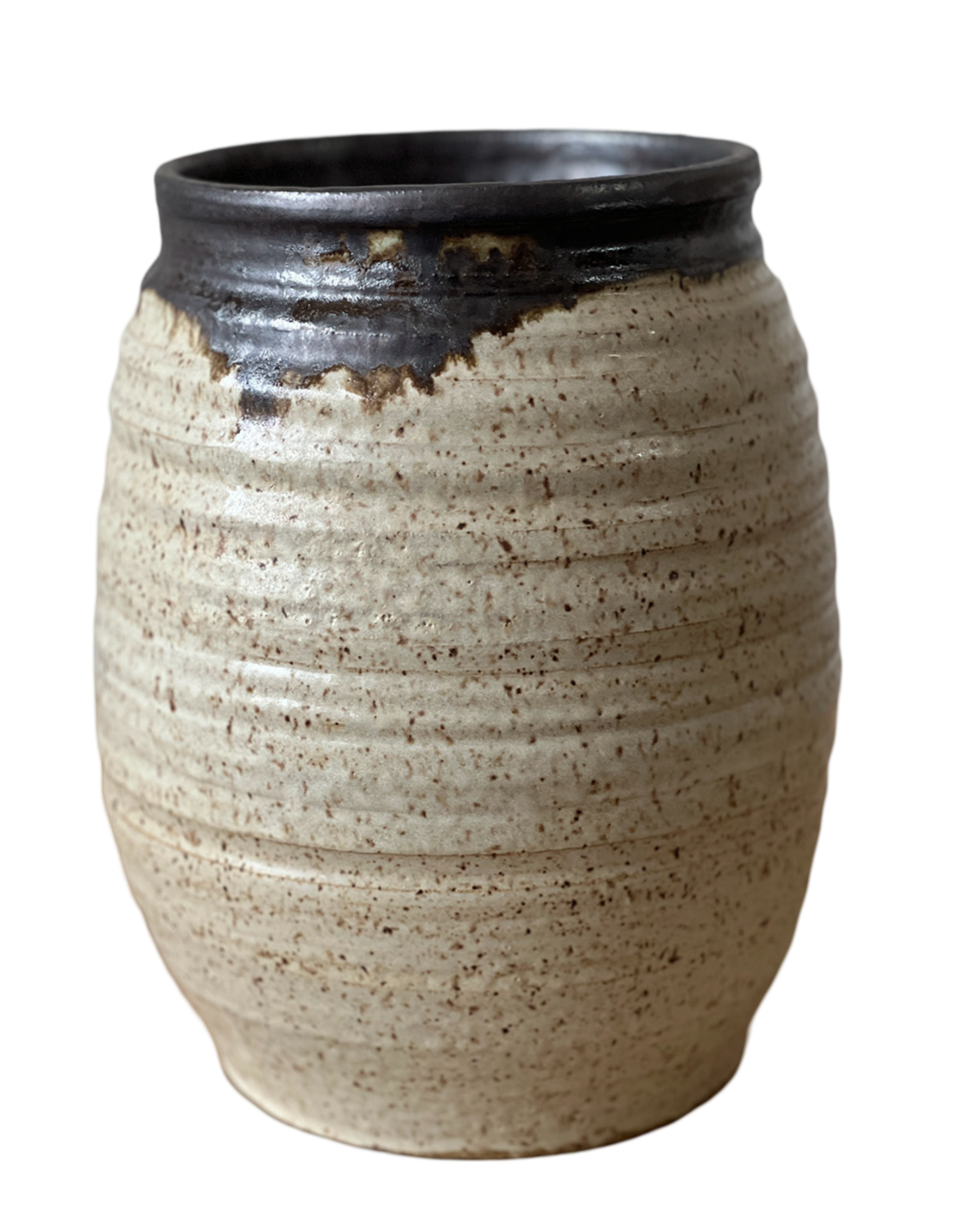 Large Ribbed Handmade Stoneware Vase