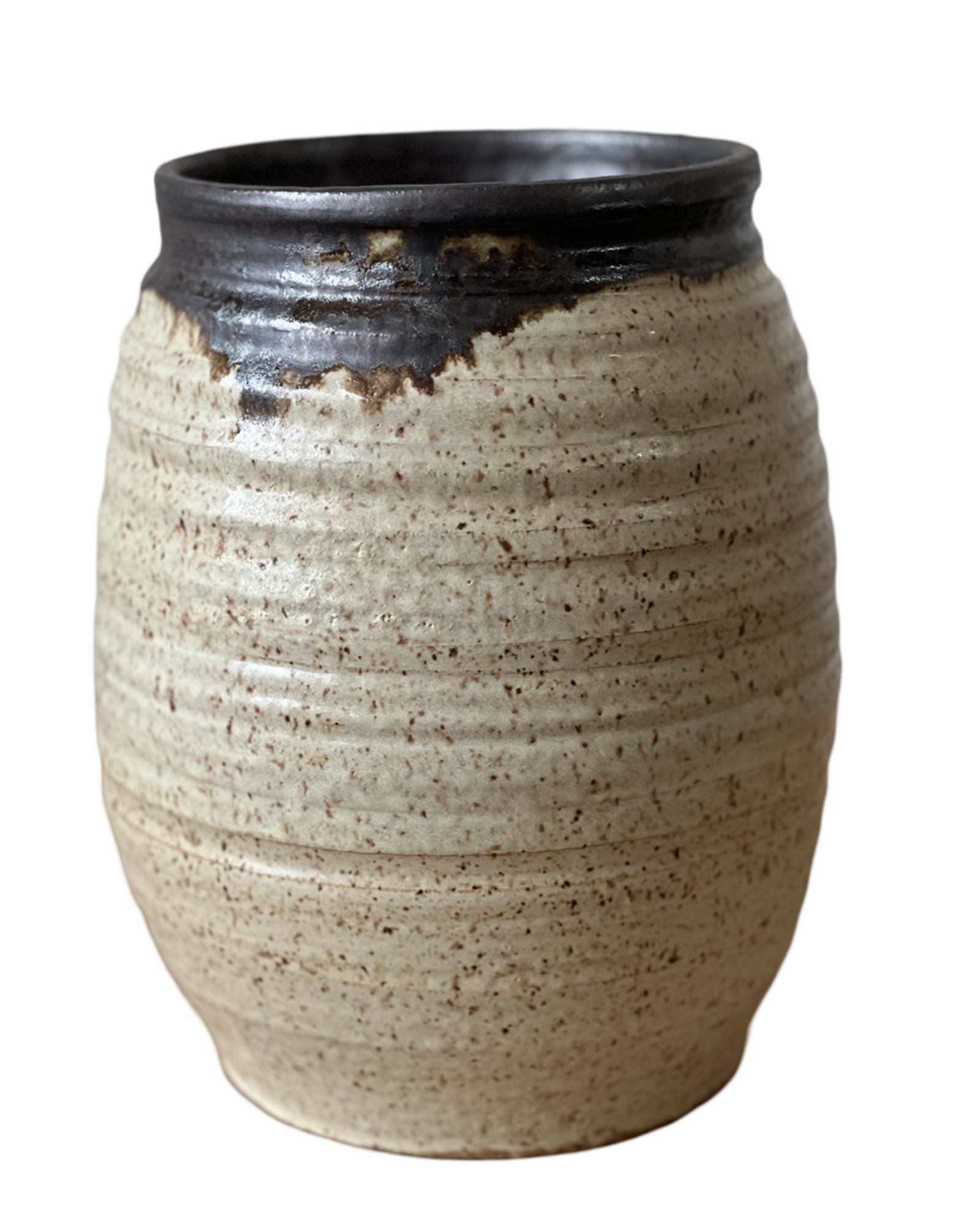 Large Ribbed Handmade Stoneware Vase