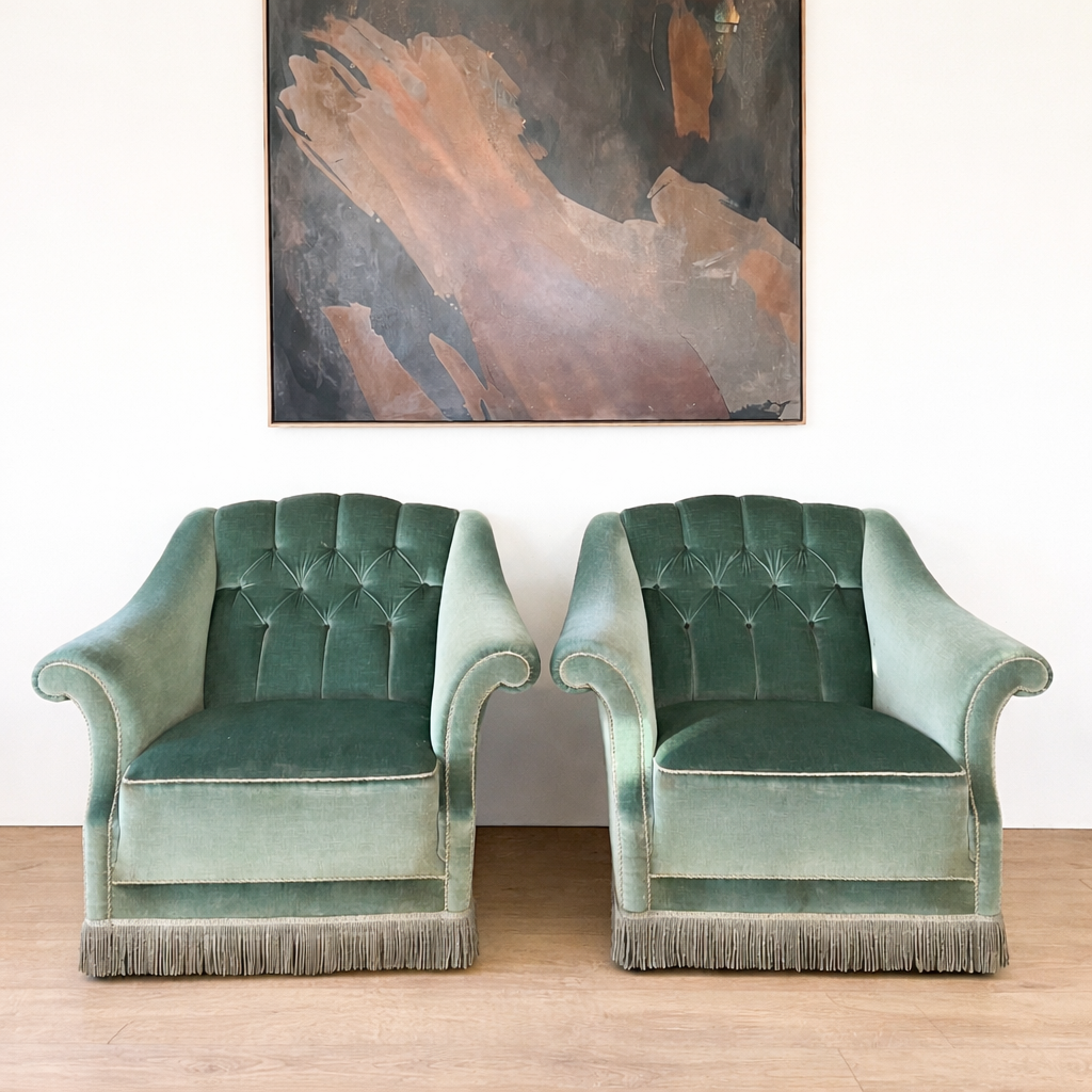 S/2 Mohair Upholstered Tufted Club Chair