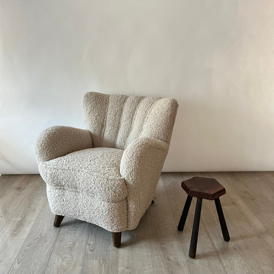 Pair of 1940s Channel-Back Club Chairs Newly Reupholstered
