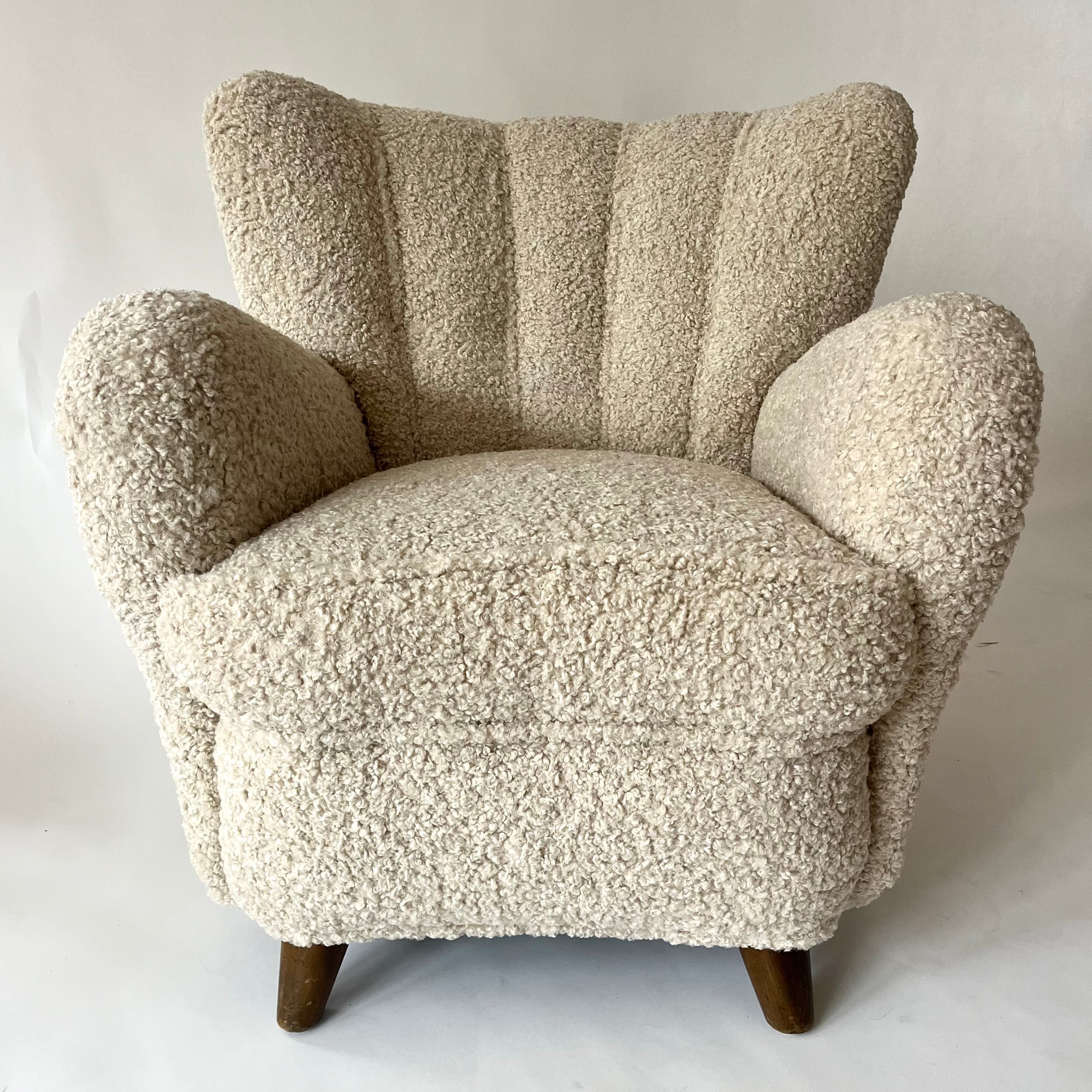 Pair of 1940s Channel-Back Club Chairs Newly Reupholstered