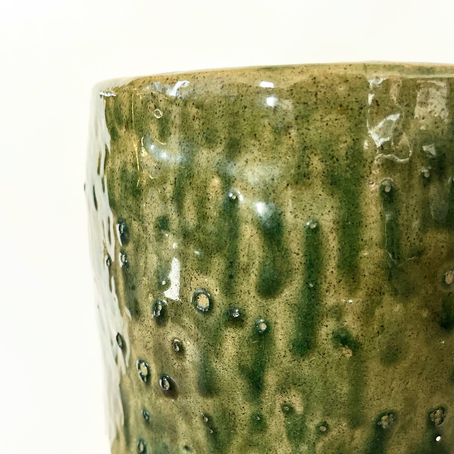 Studio Pottery Textured Green Glaze Vase