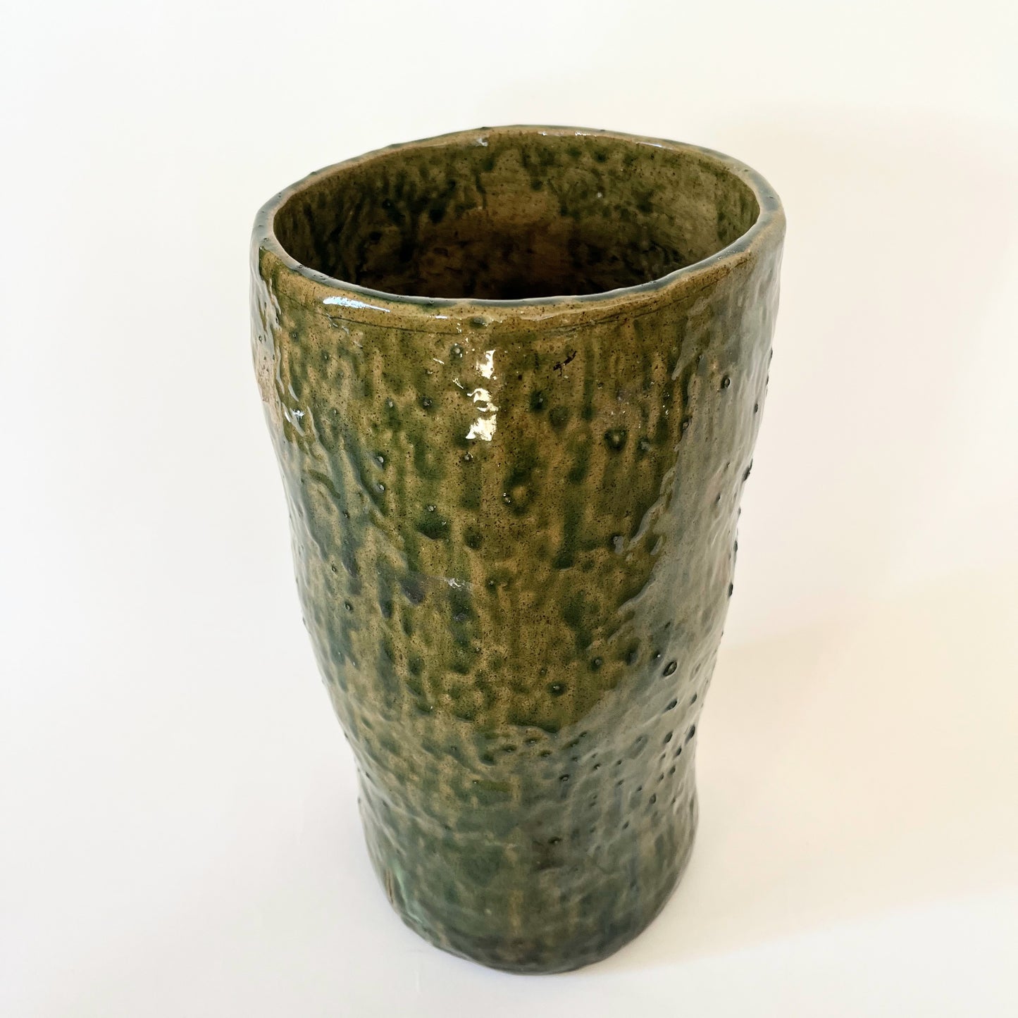 Studio Pottery Textured Green Glaze Vase