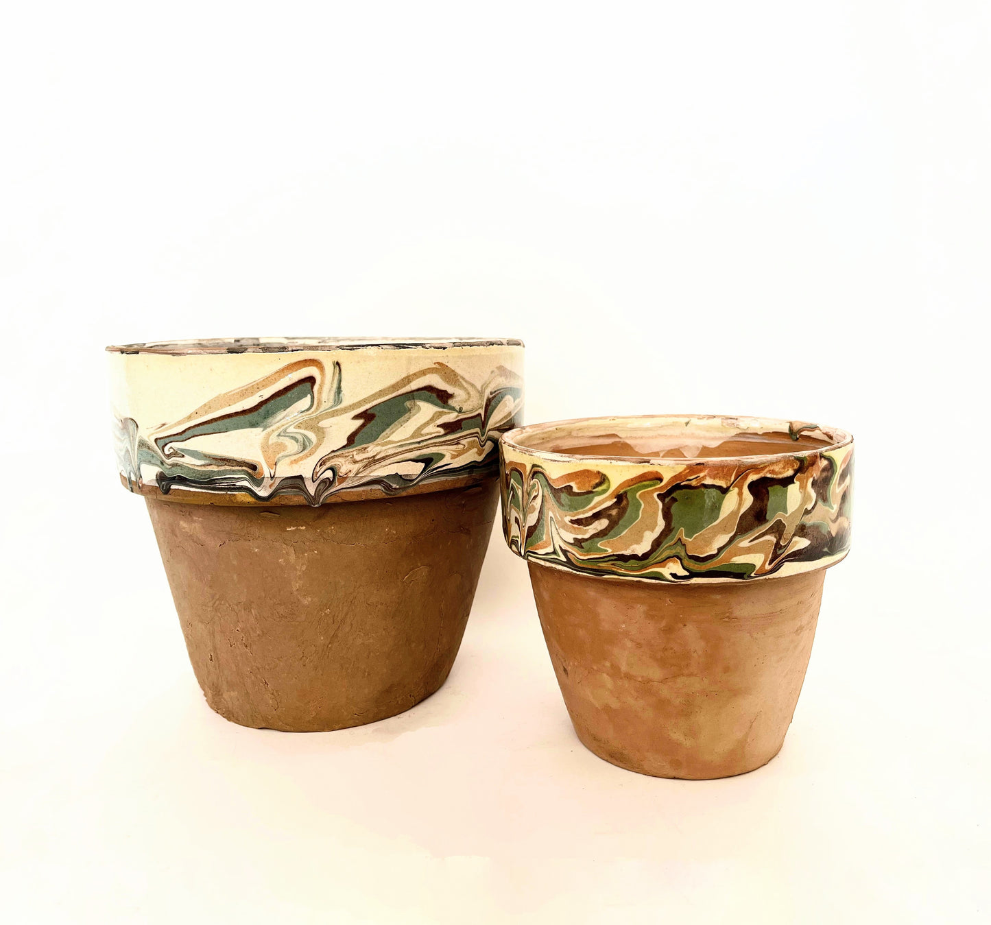 Vintage Marble Glazed Terracotta Garden Pot