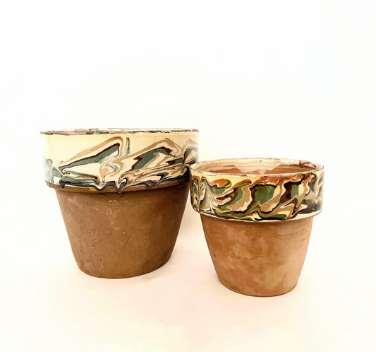 Vintage Marble Glazed Terracotta Garden Pot