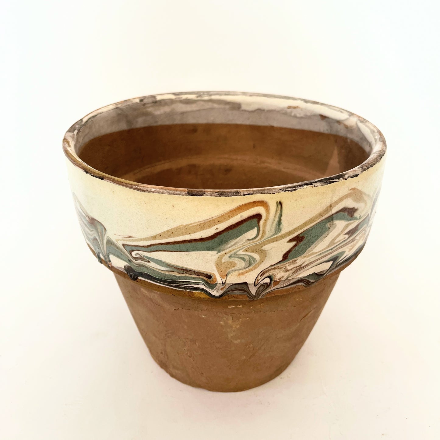 Vintage Marble Glazed Terracotta Garden Pot