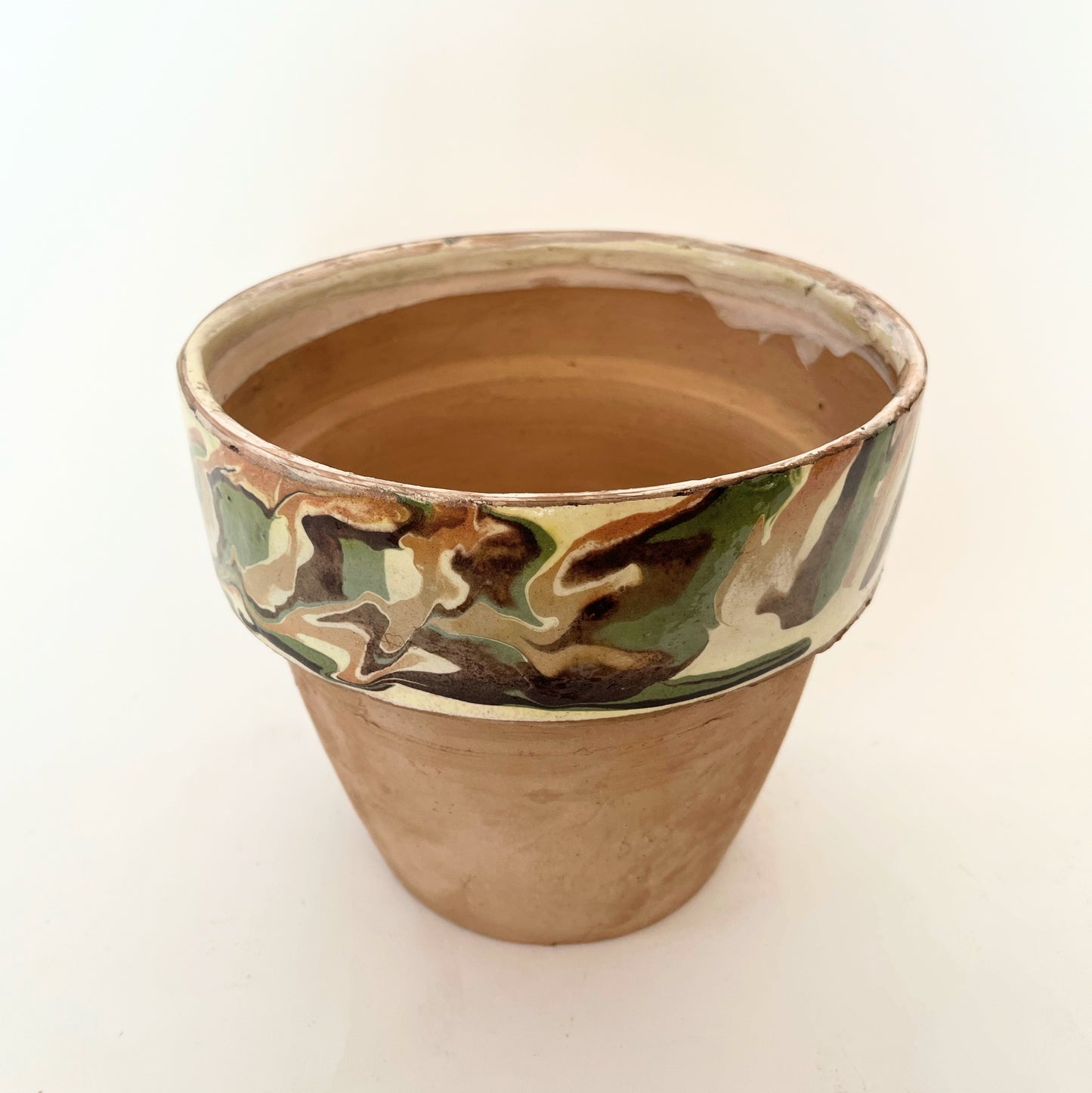 Vintage Marble Glazed Terracotta Garden Pot