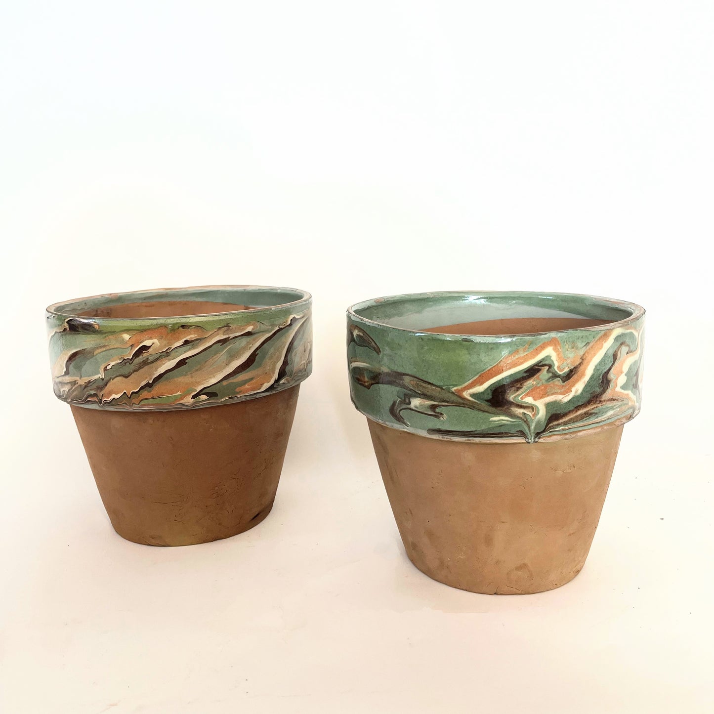 Vintage Marble Glazed Terracotta Garden Pot