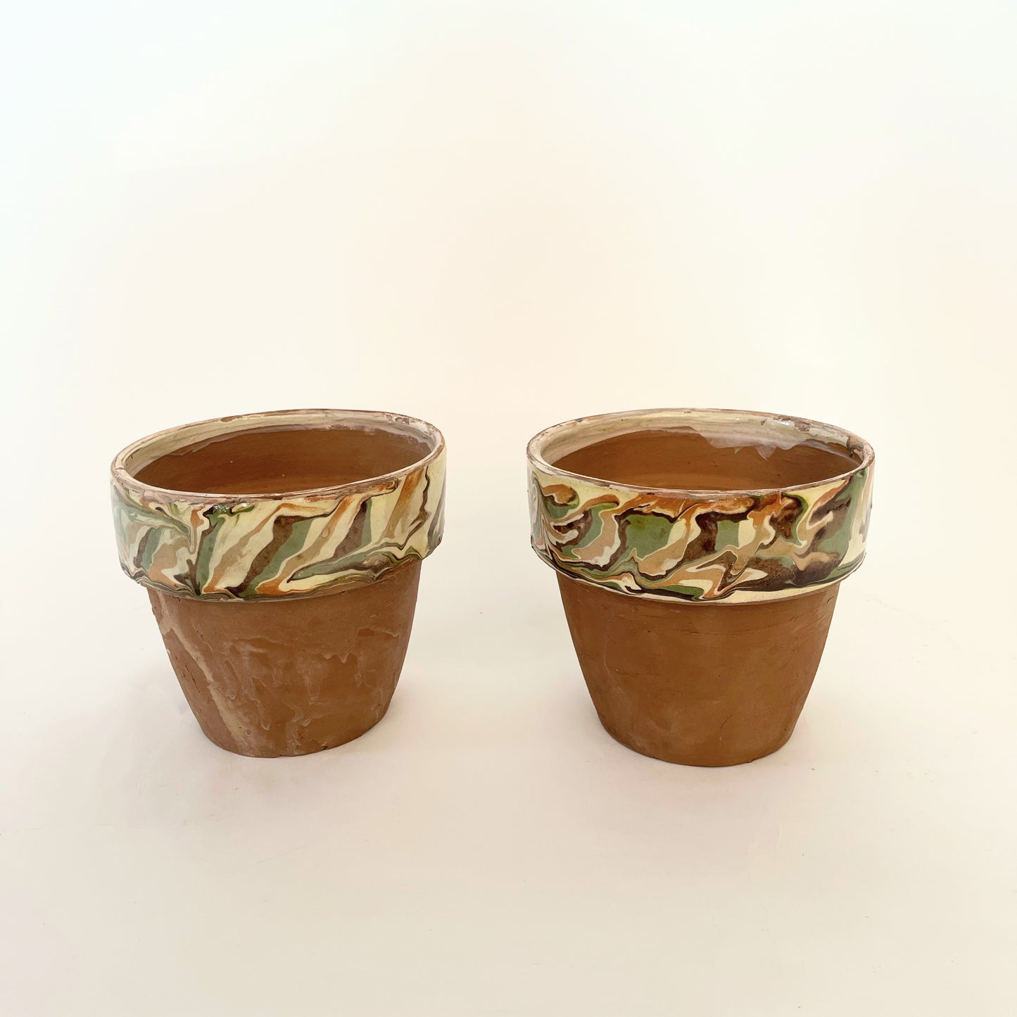 Vintage Marble Glazed Terracotta Garden Pot