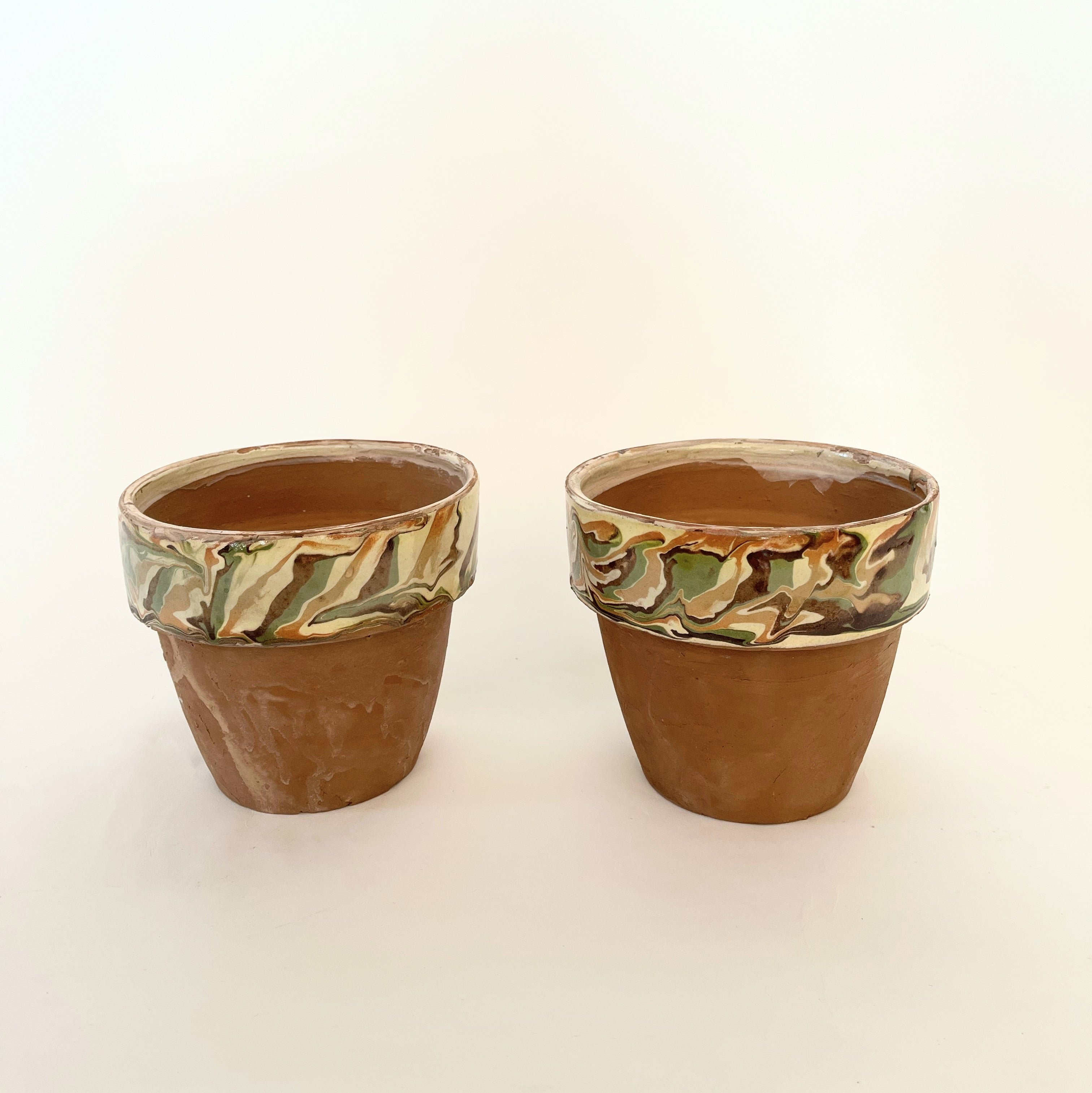 Vintage Marble Glazed Terracotta Garden Pot