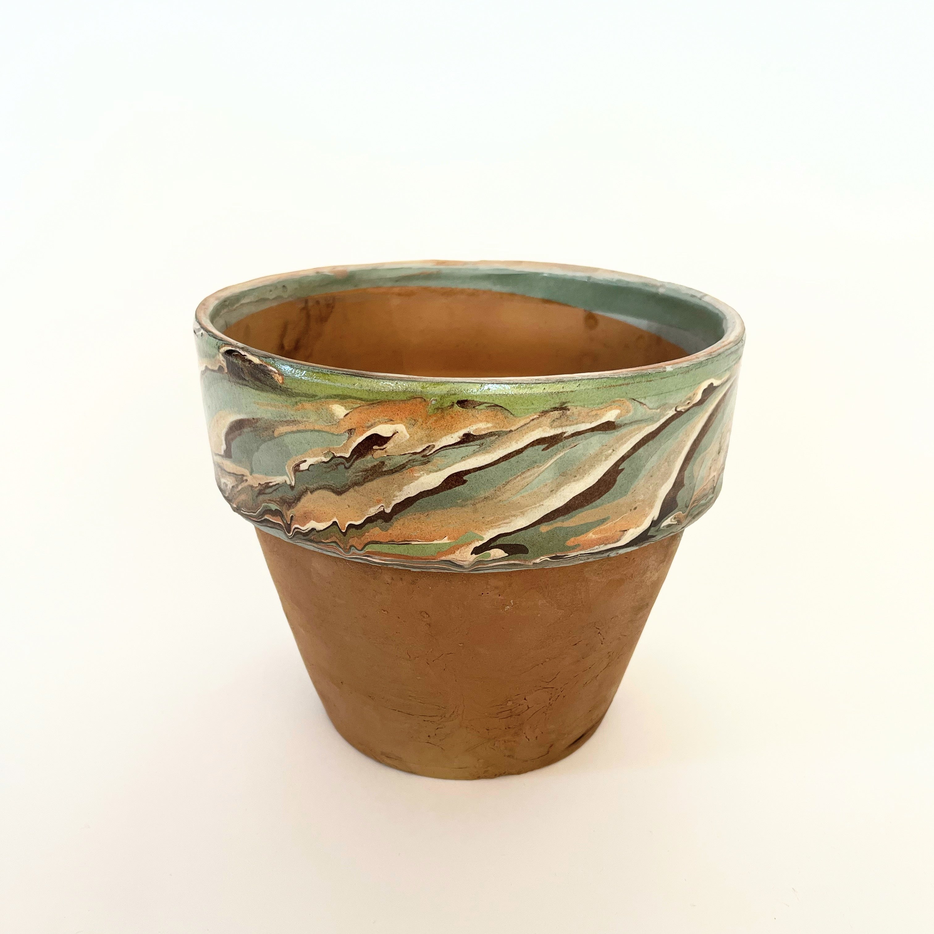 Vintage Marble Glazed Terracotta Garden Pot