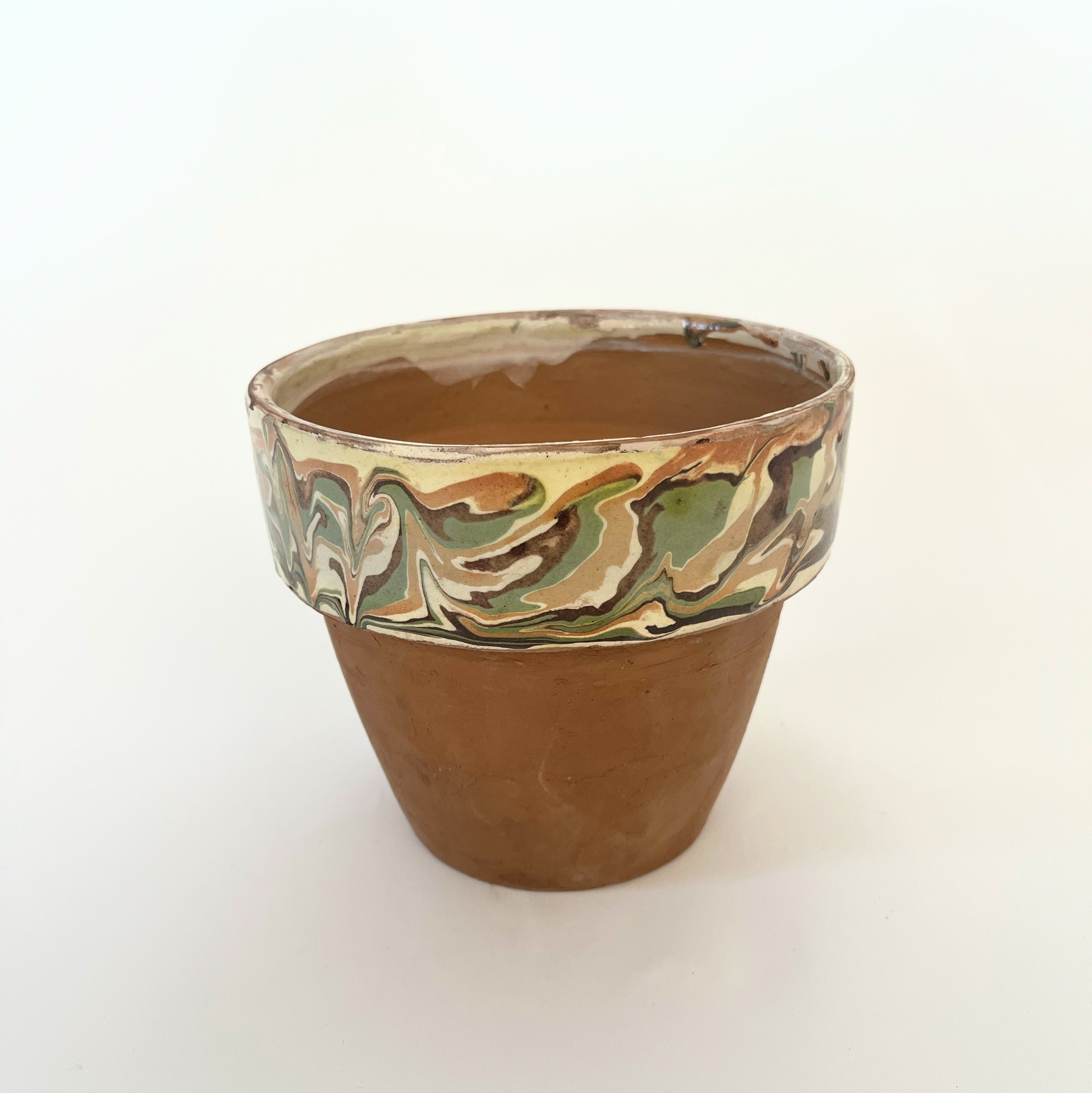 Vintage Marble Glazed Terracotta Garden Pot