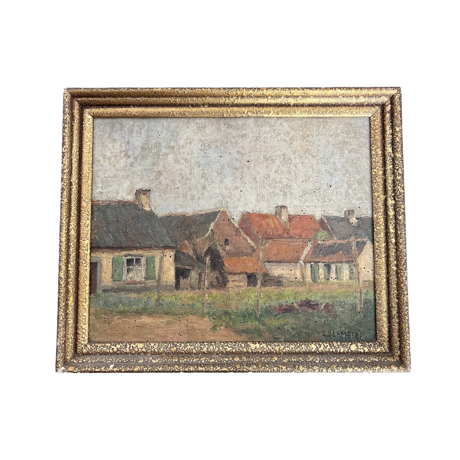 Antique European Village Oil Painting