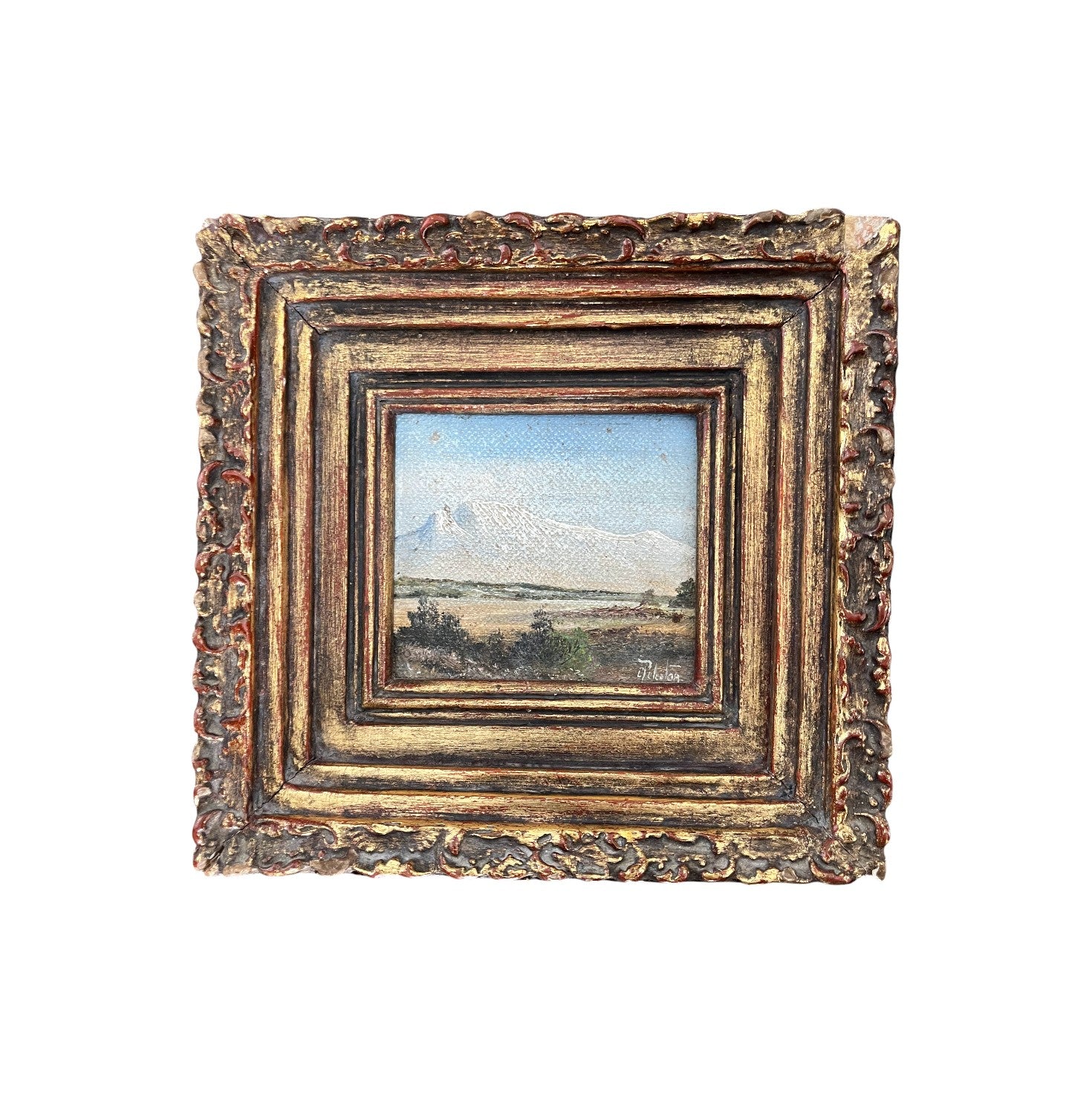 Antique Mountain Vista Oil Painting