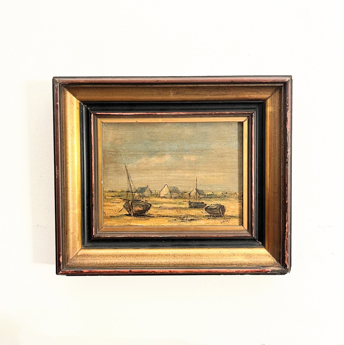 Antique French Shoreline Oil Painting