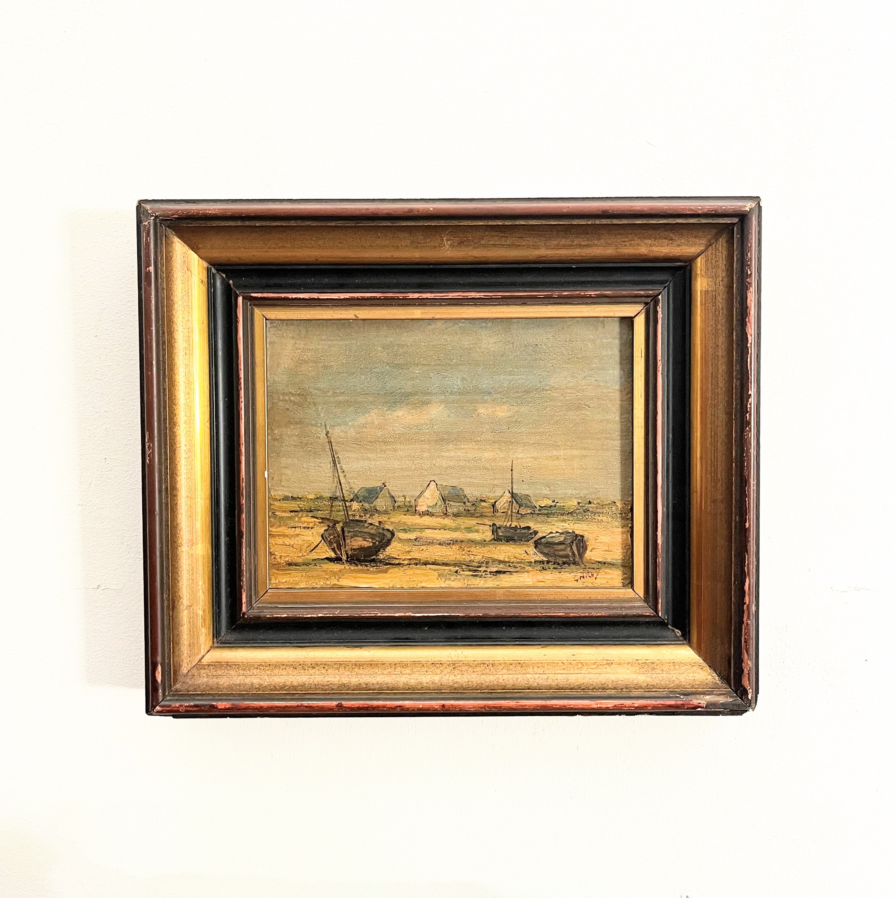 Antique French Shoreline Oil Painting