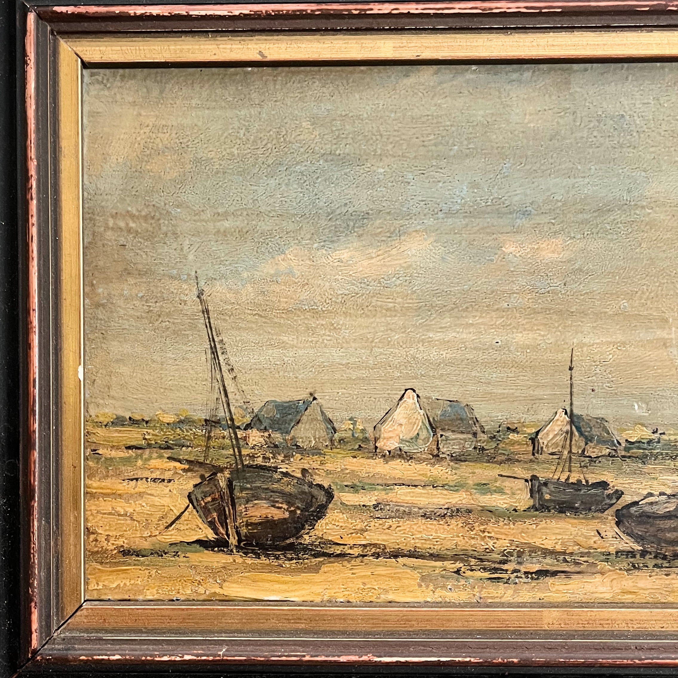 Antique French Shoreline Oil Painting