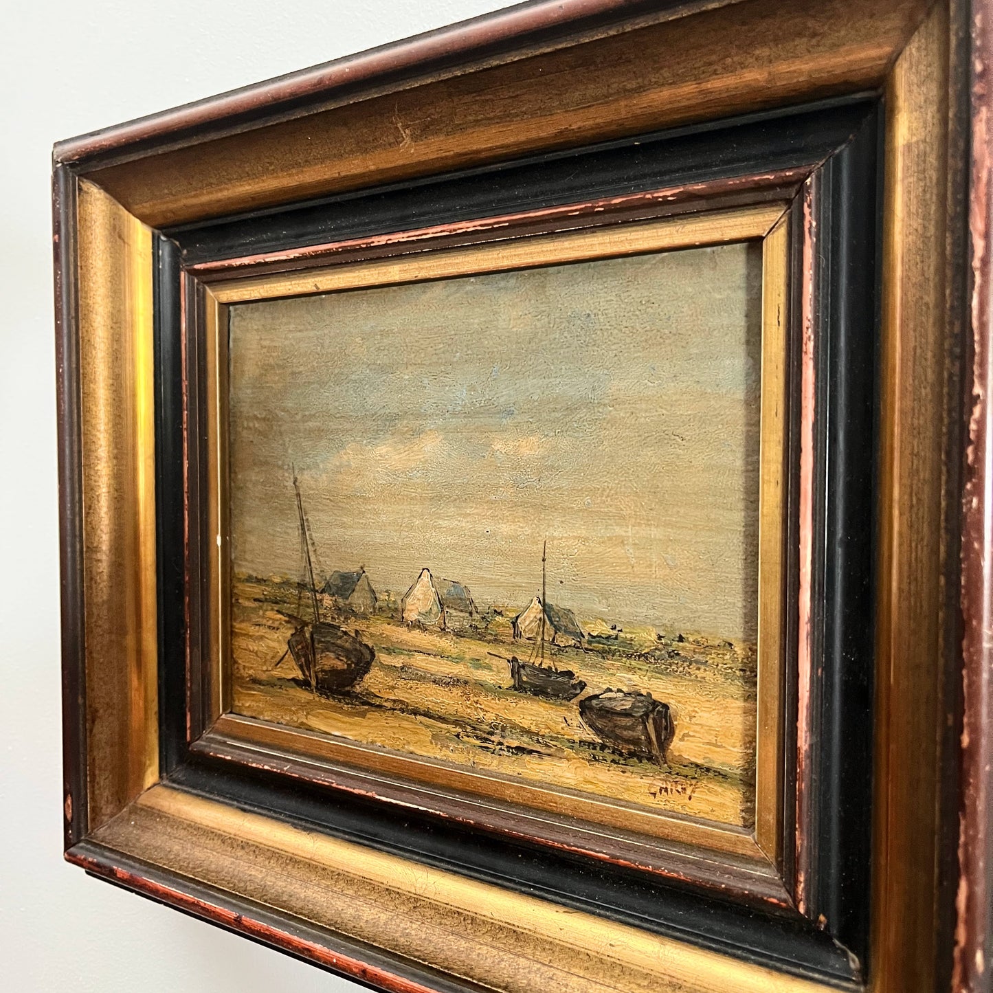 Antique French Shoreline Oil Painting