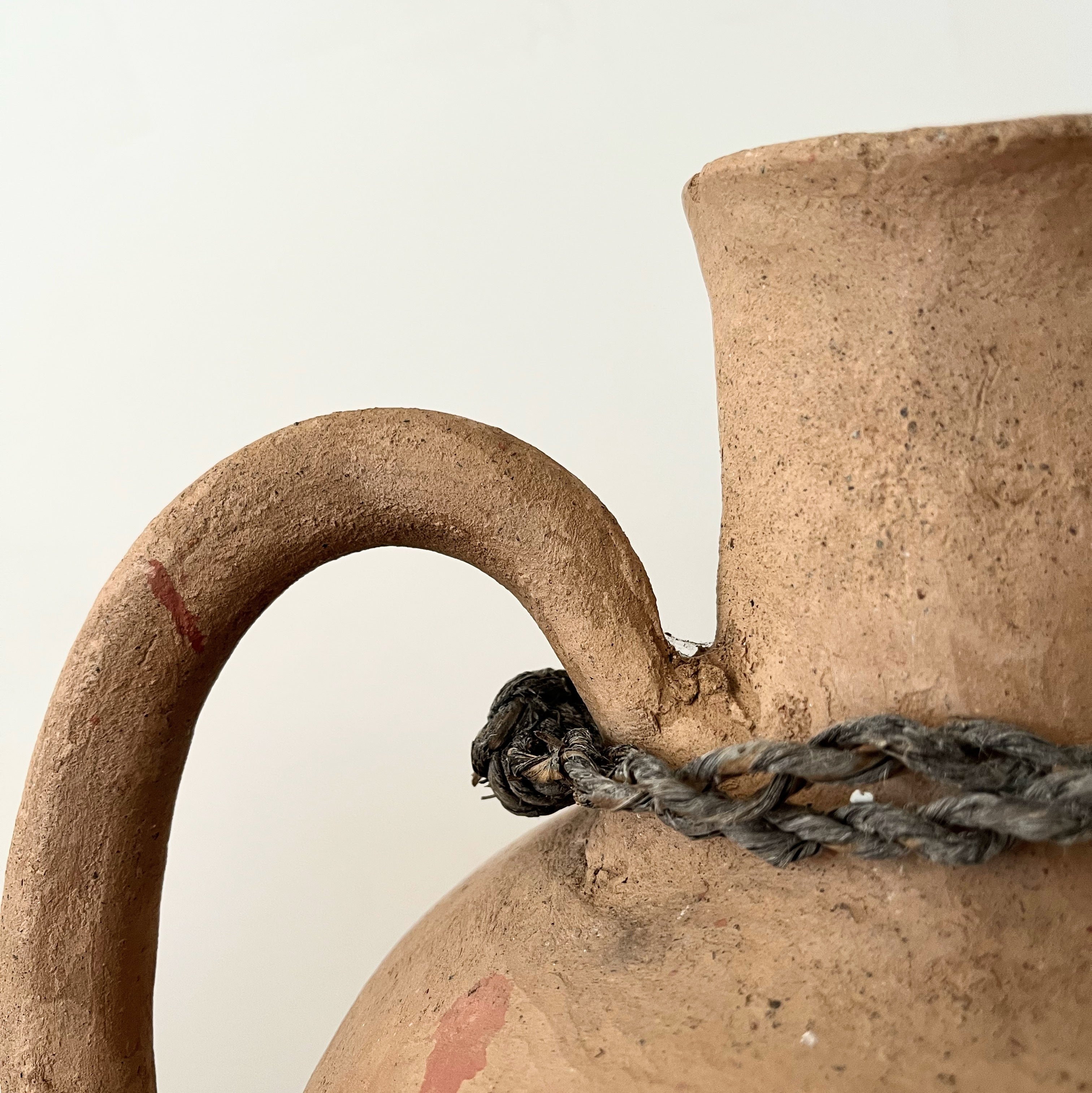 Vintage Turkish Clay Pot With Handle and Rope Detail