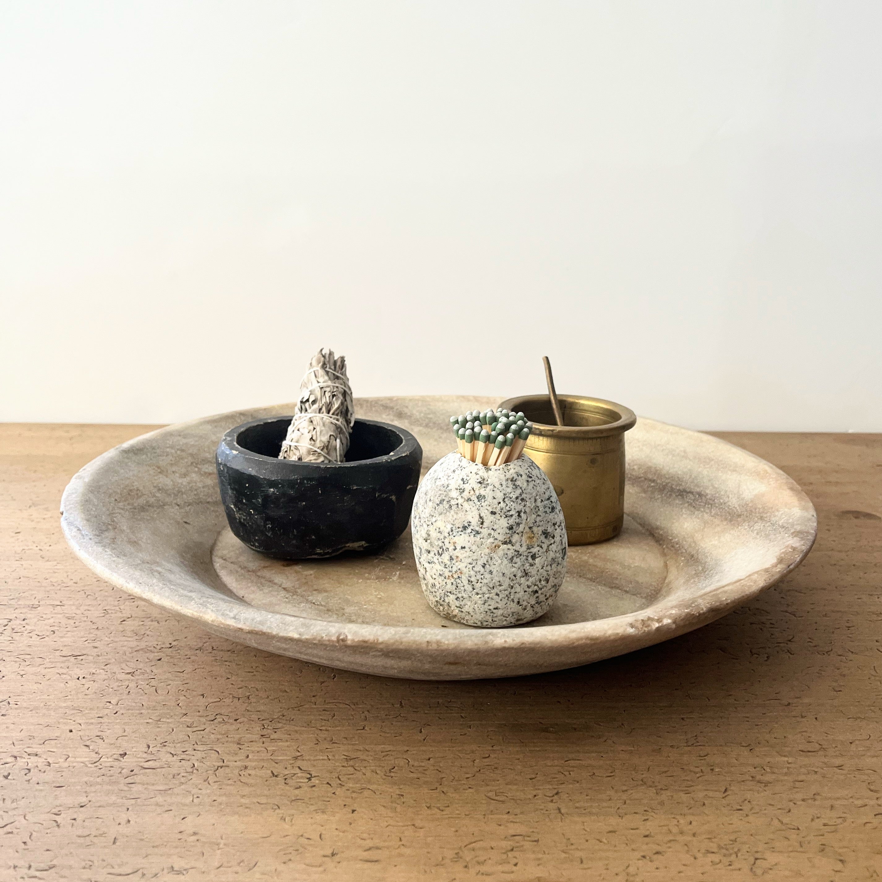 Large Carved Marble Round Tray
