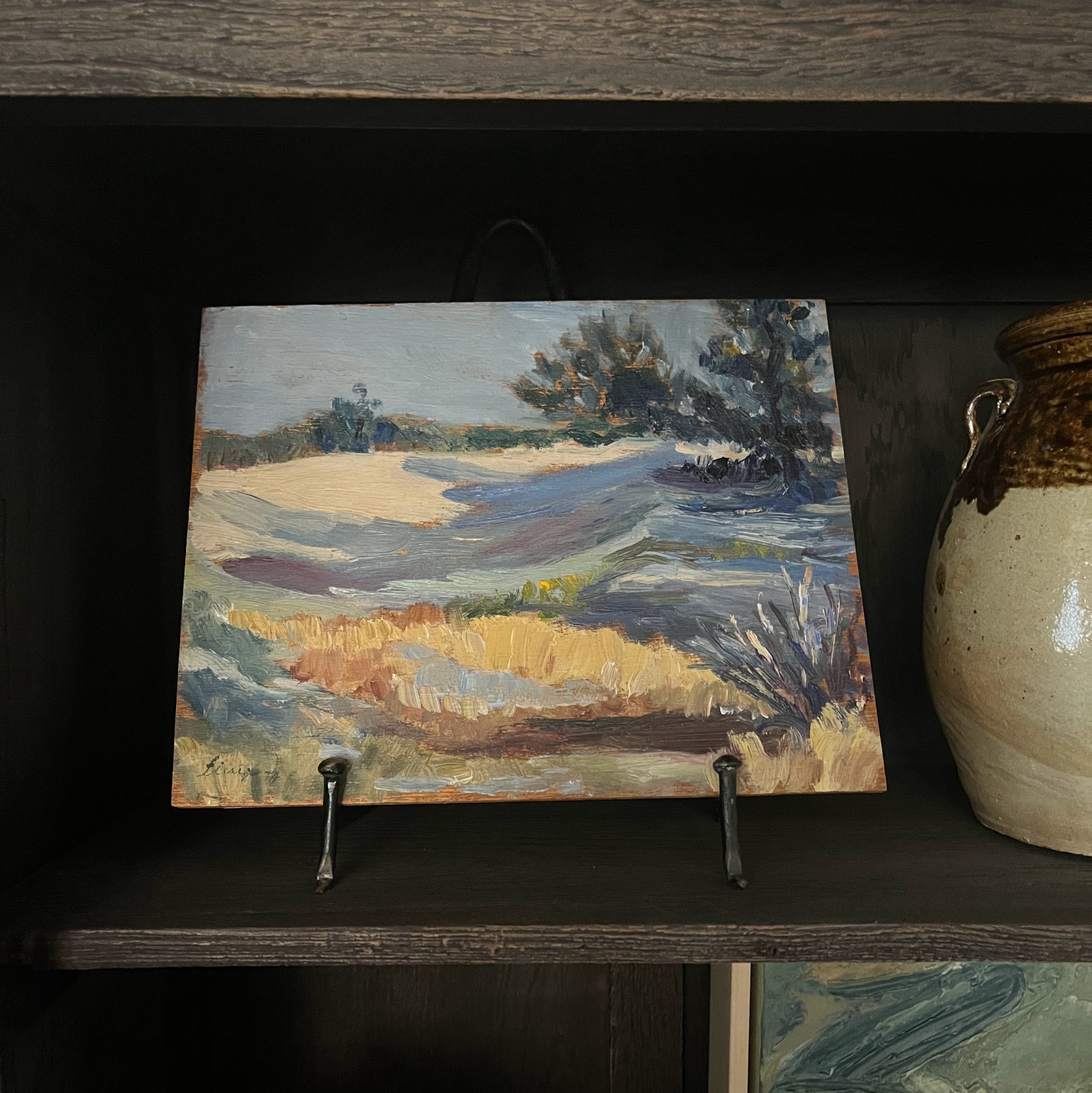 Vintage Coastal Marsh Oil on Board