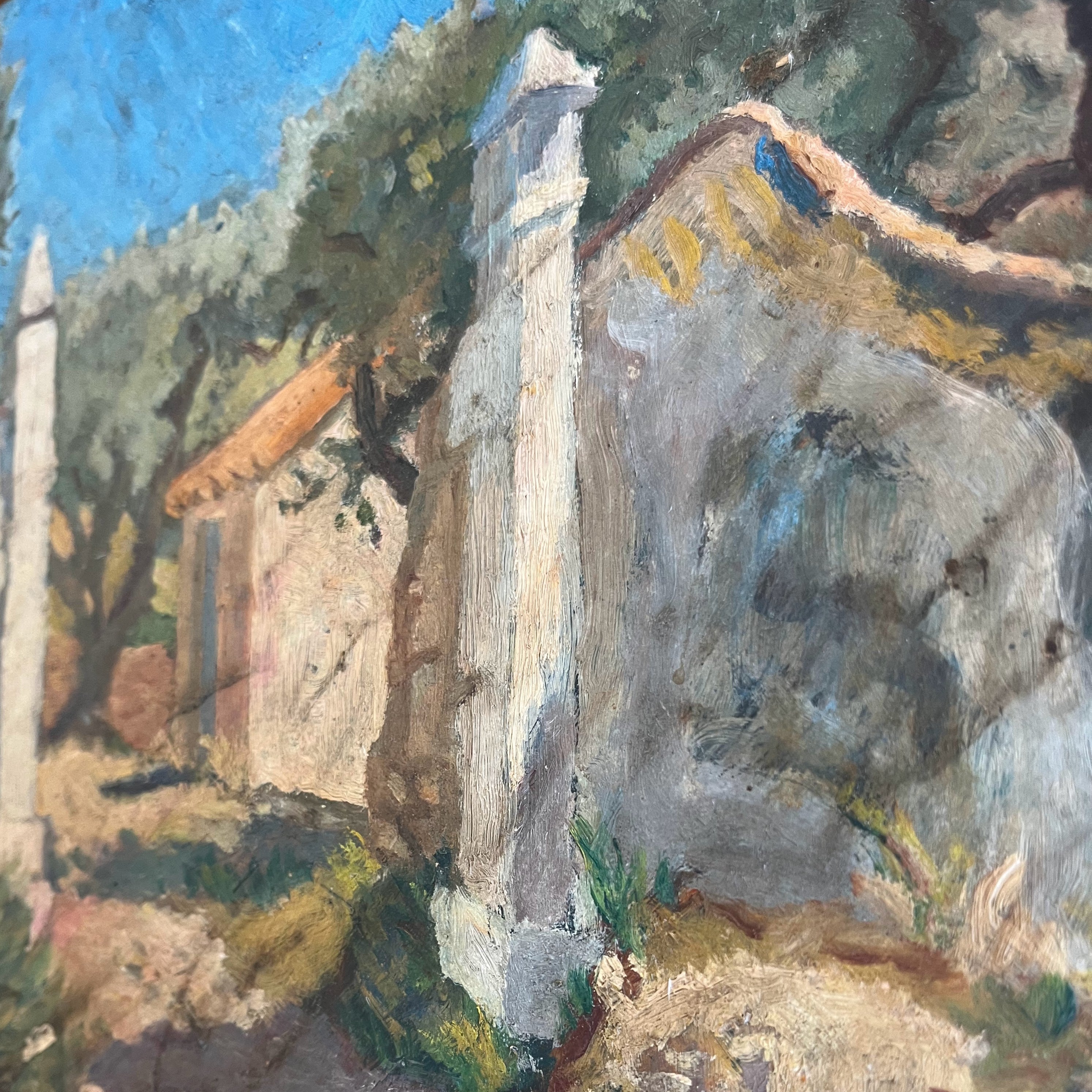 Vintage Provencal Village Oil on Board