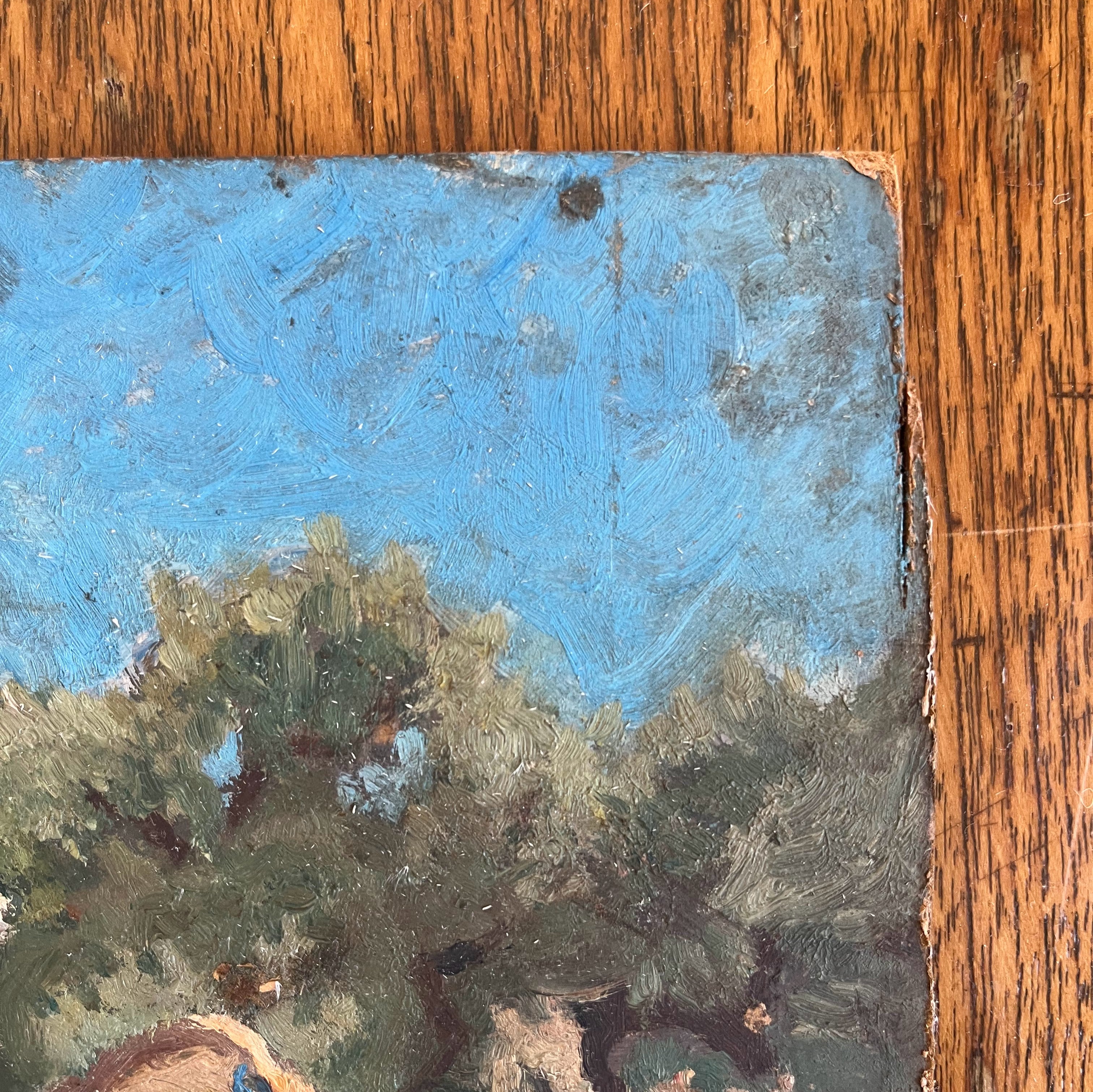 Vintage Provencal Village Oil on Board